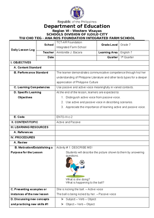 A Lesson Plan for Grade 7 English - Identified the past tense verbs ...