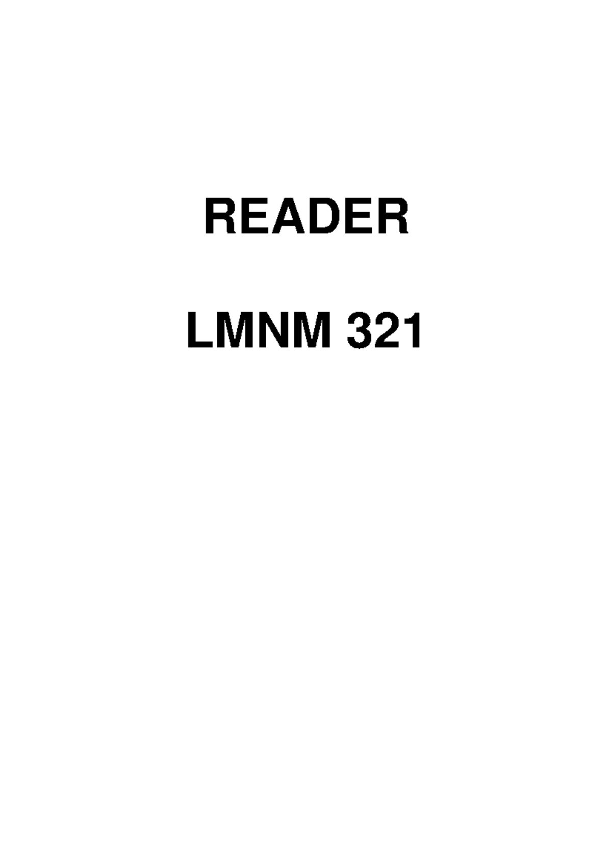 LMNM 321 Reader - LECTURE NOTES - LMNM321 - LMNM 321READER - Studocu