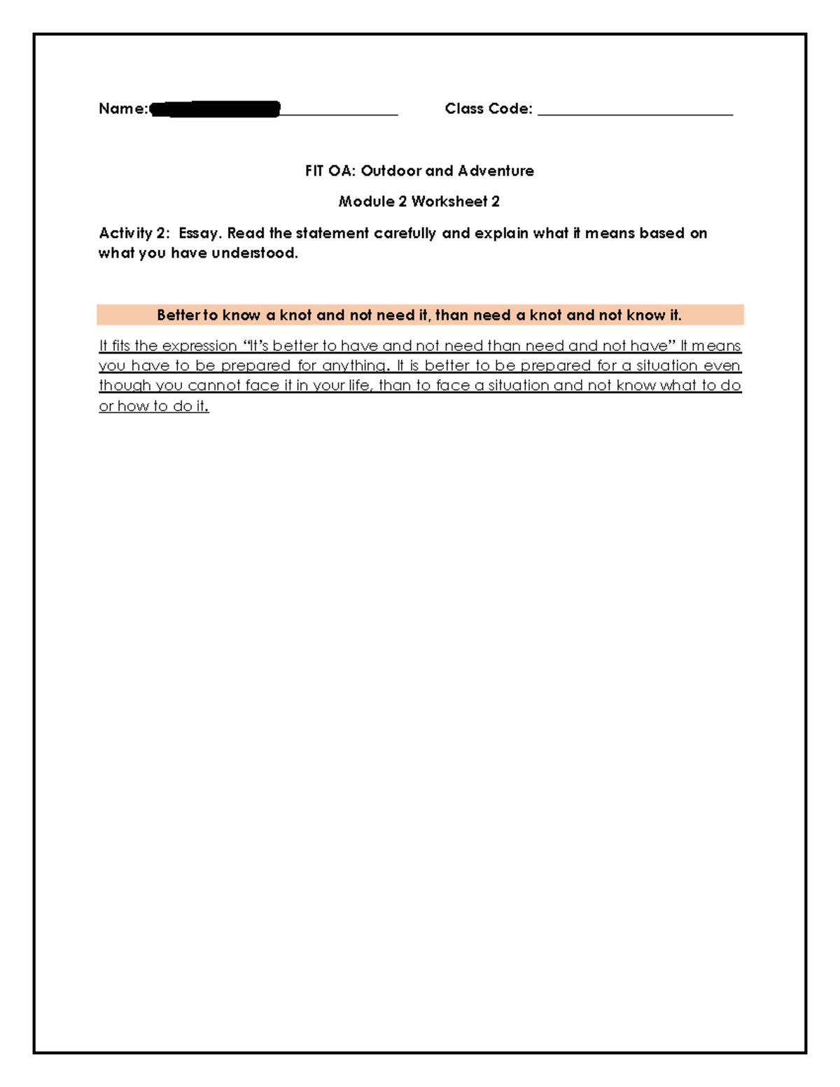 PE Module 2 Worksheet 2 - Name: Caburian Ericka_________________ Class ...
