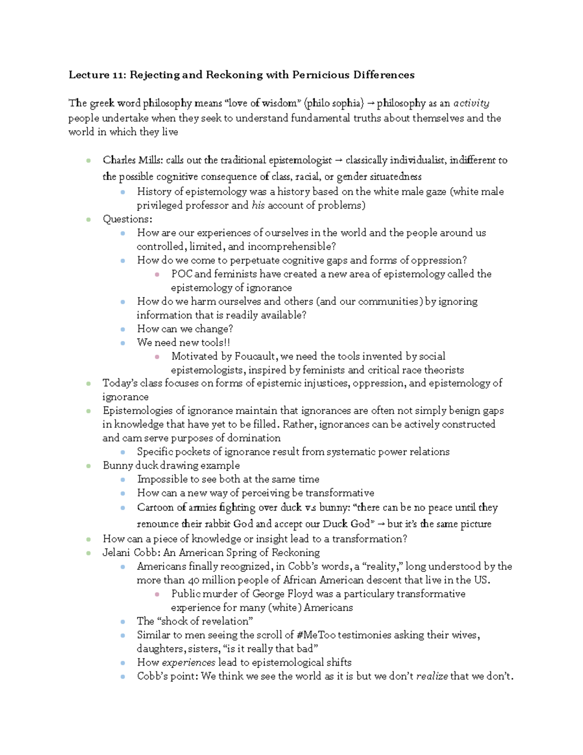Lecture 11 Rejecting and Reckoning with Pernicious Differences
