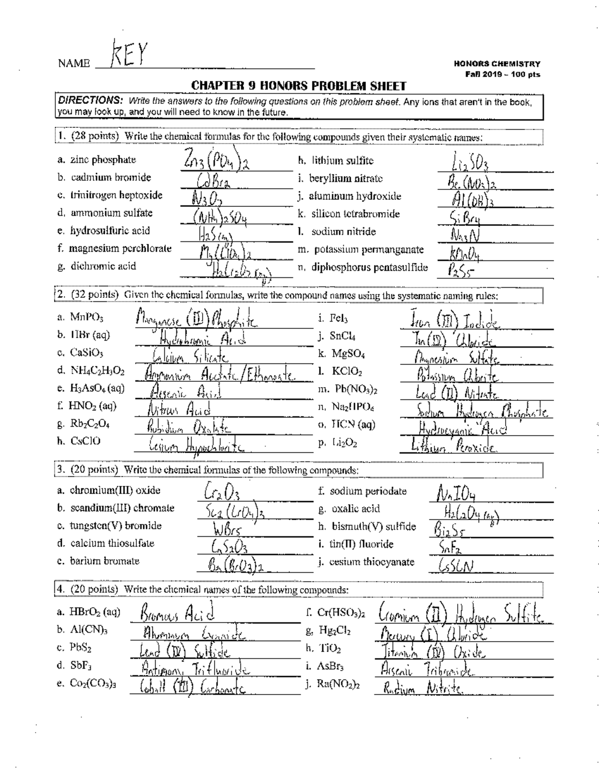 Unit 9 Problem Sheet(H) Answer Key - Studocu