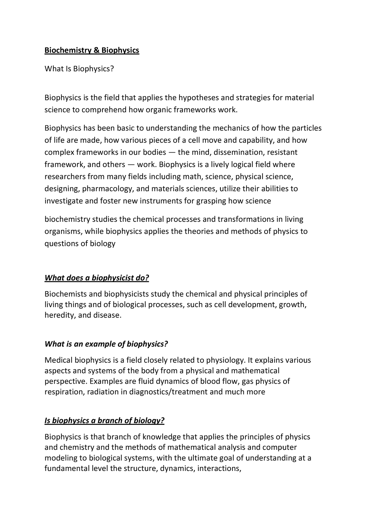 Biochemistry And Biophysics - Biochemistry & Biophysics What Is ...