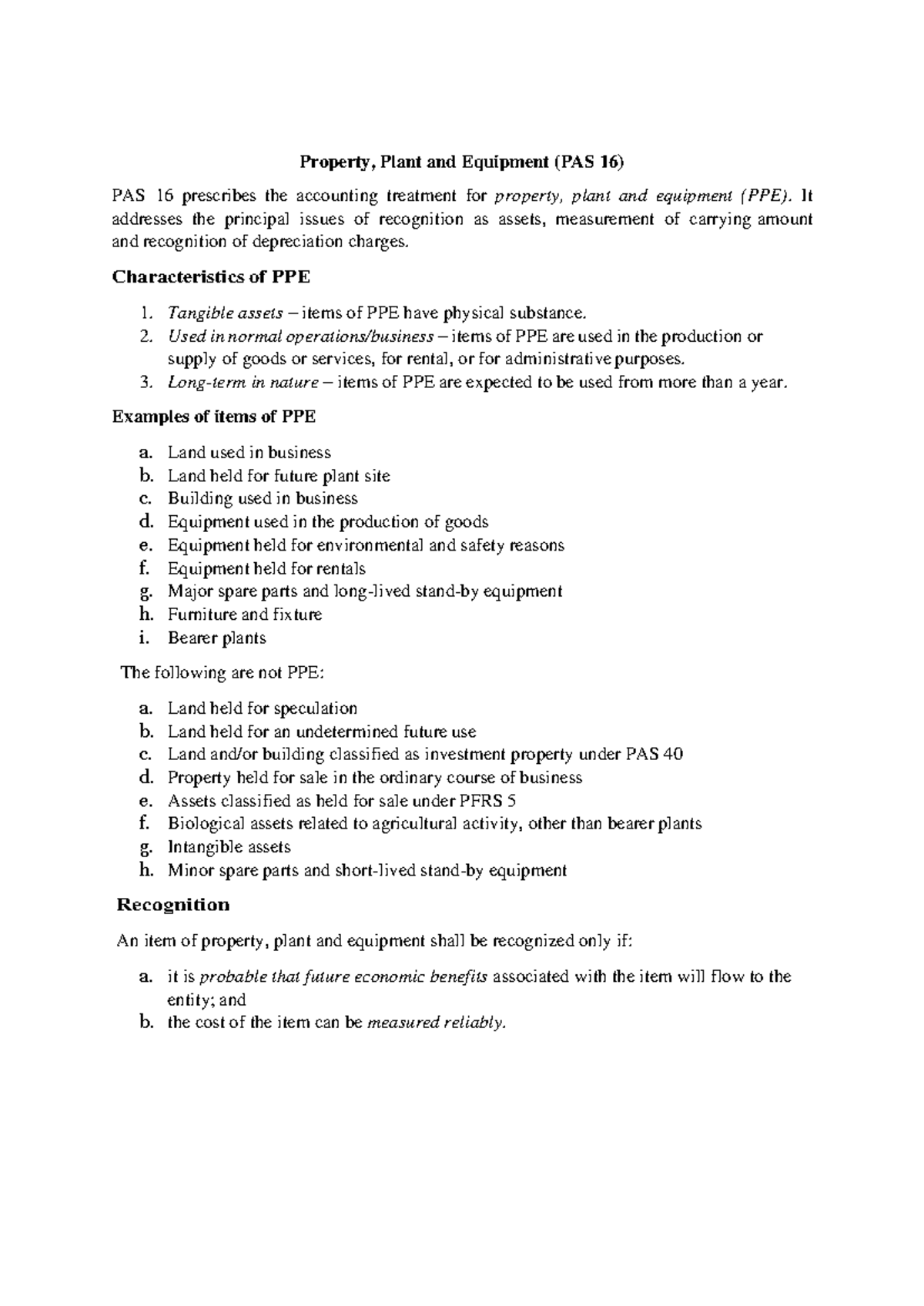 Property Plant and Equipment, Impairment and Borrowing Costs Property