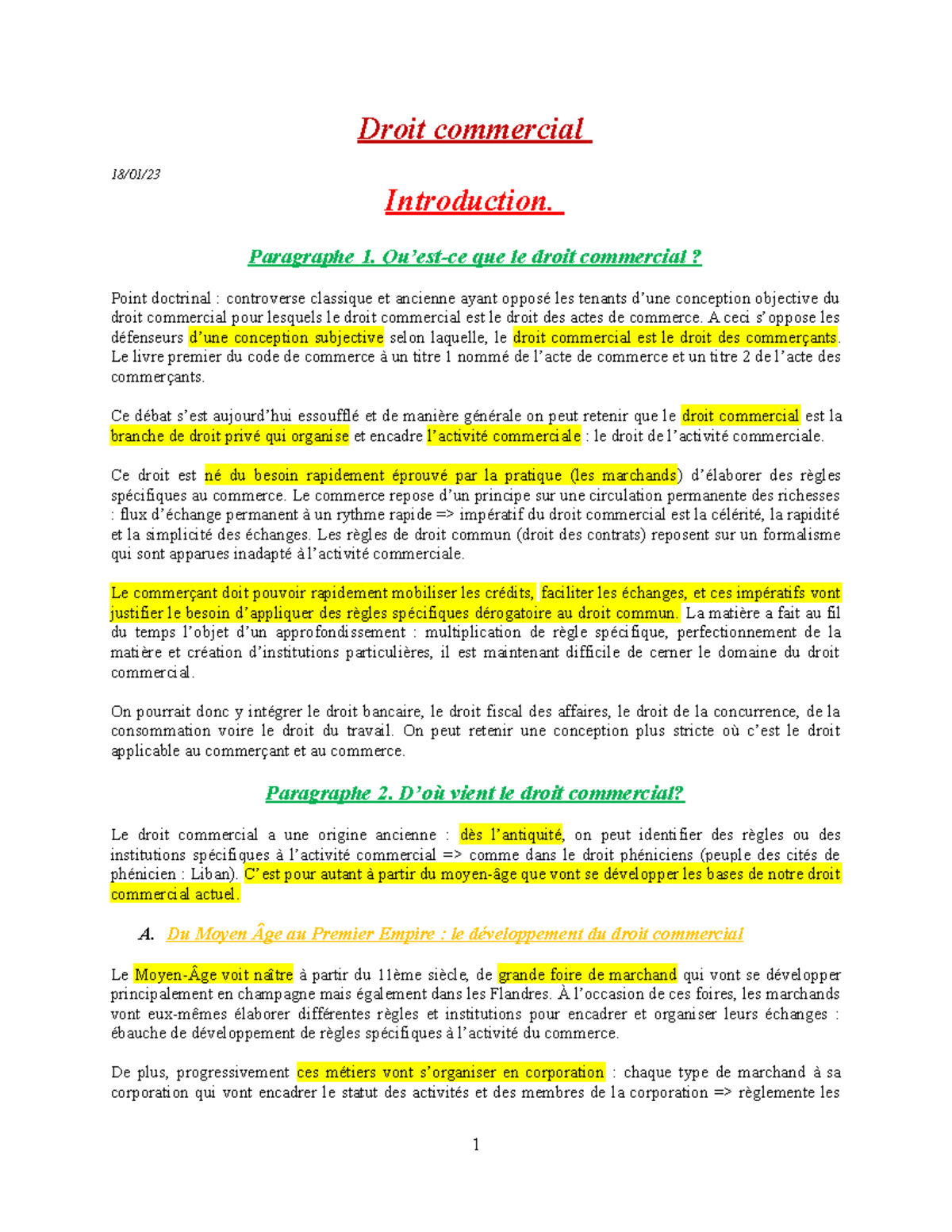 Droit commercial word Final Droit commercial 18/01/ Introduction