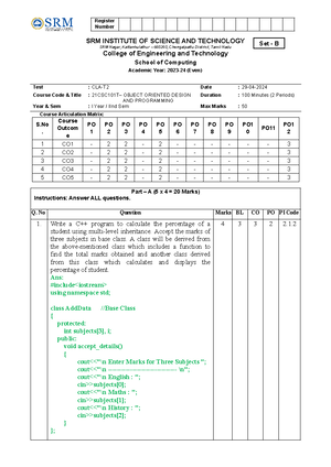 Lab-Sheet 2 - UNIT -1 – Lab Questions Develop a C++ program that allows ...