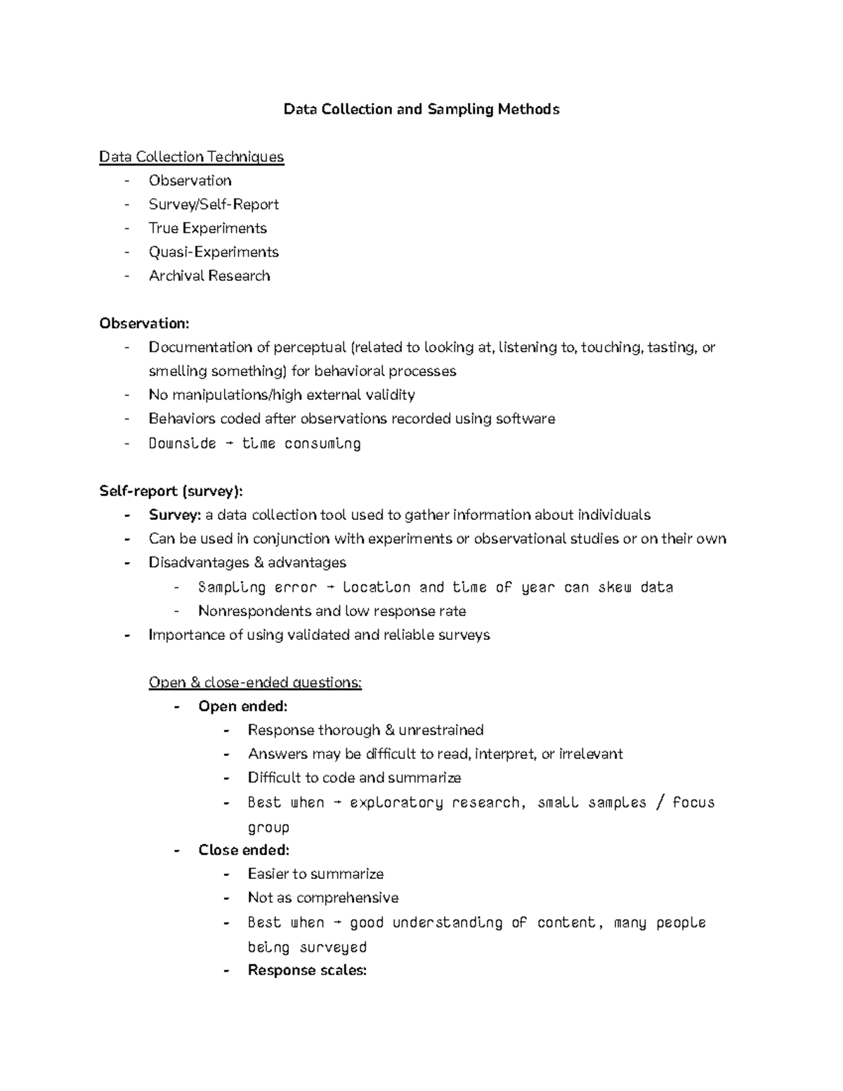 Data Collection and Sampling Methods - .. What to avoid: - No ...