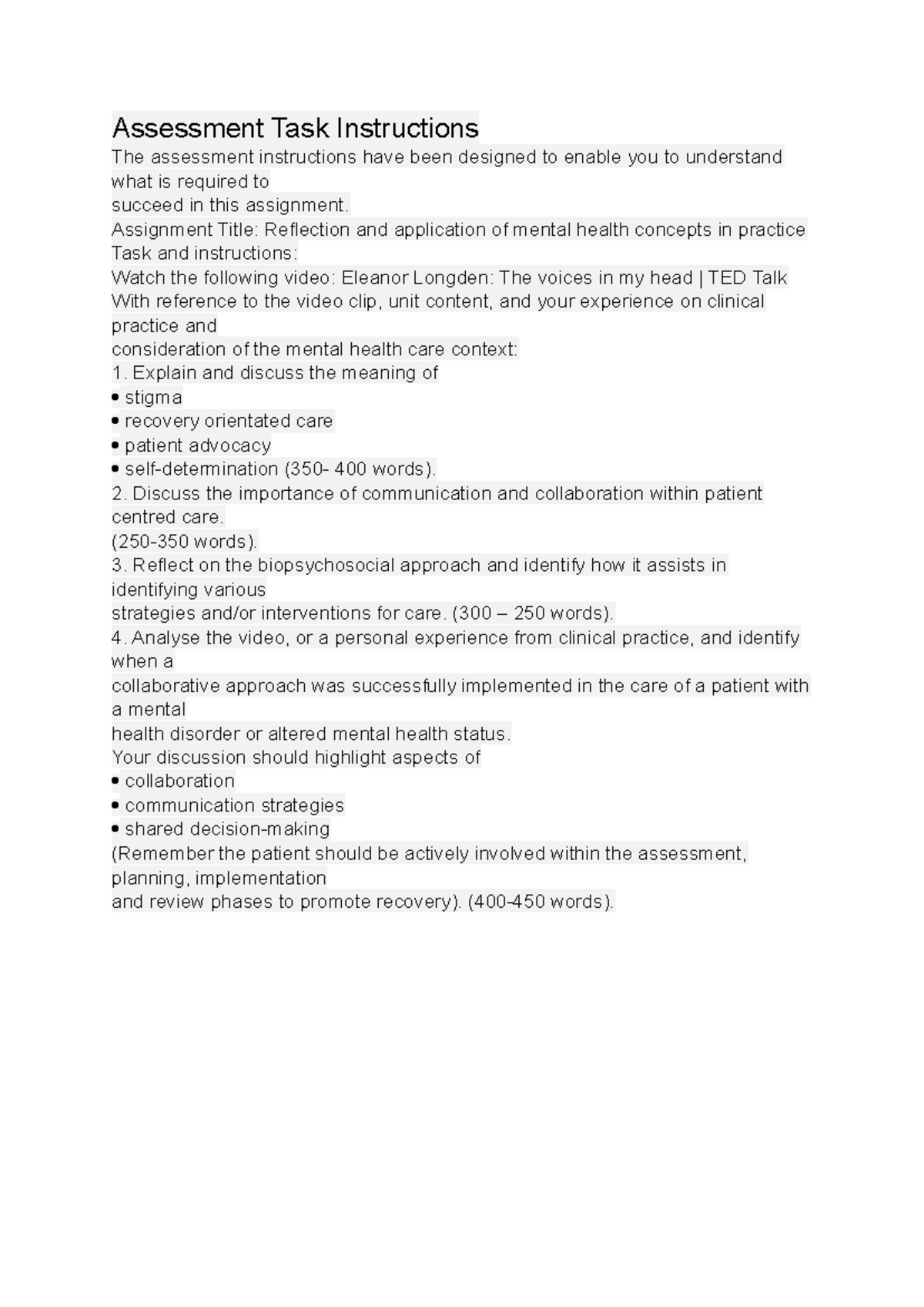 Assessment task instructions assignment title reflection and