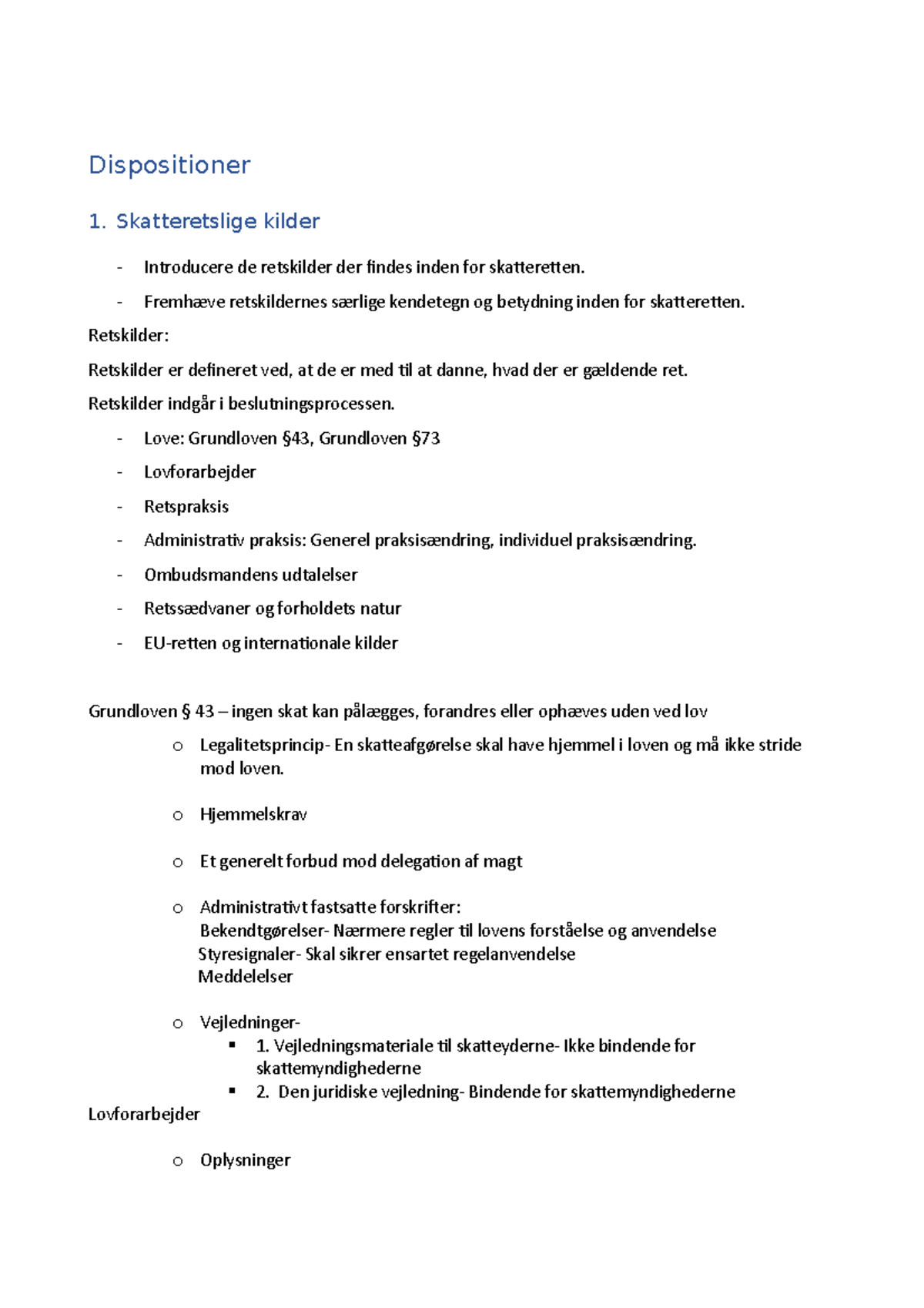 Eksamensdisposition 2021 Skatteret Mundtlig Eksamen - SDU - Studocu