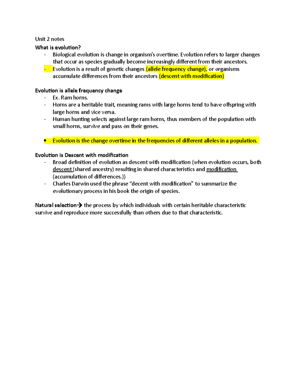Ecology chapter 6,7,8 notes - Unit 2 notes What is evolution ...