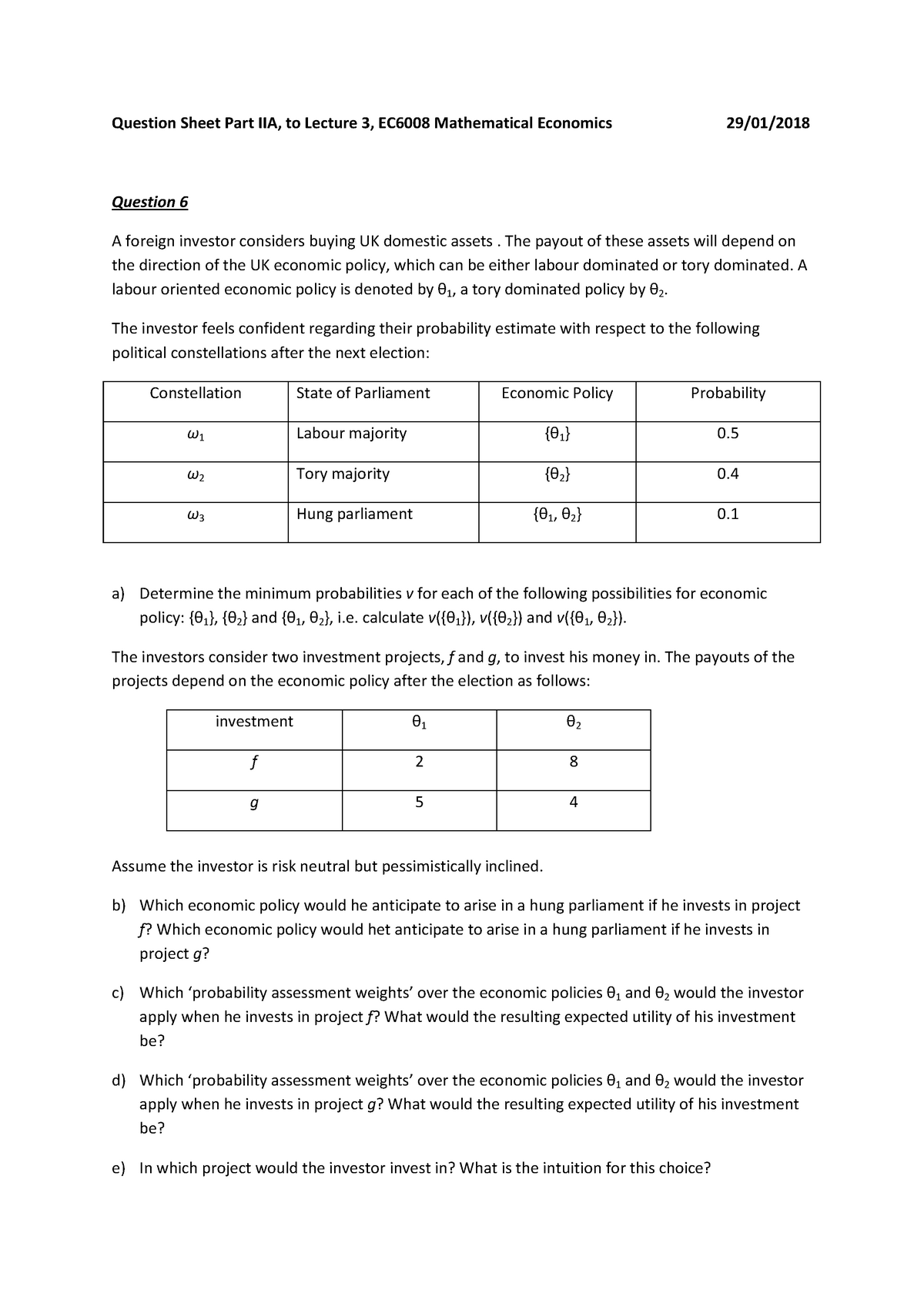 2A Question Sheet Lecture 3 2017/18 - Question Sheet Part IIA, to ...