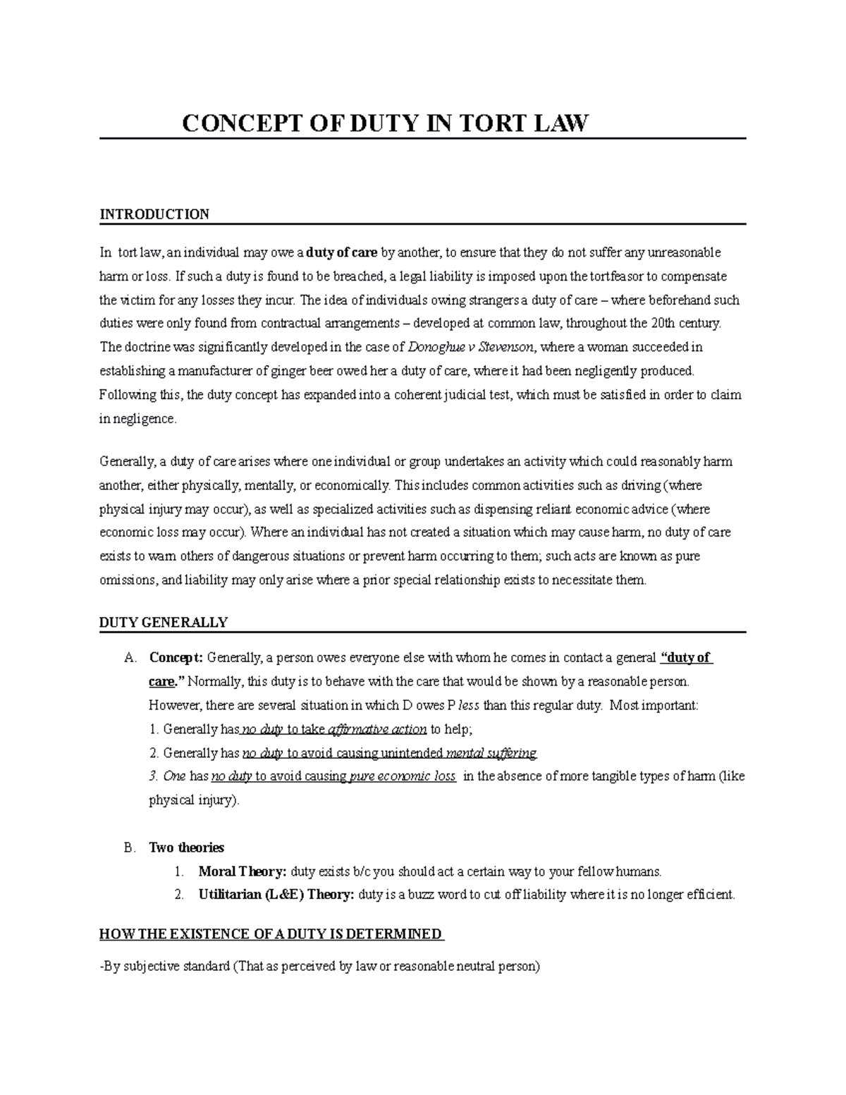 Concept OF DUTY IN TORT LAW - CONCEPT OF DUTY IN TORT LAW INTRODUCTION ...