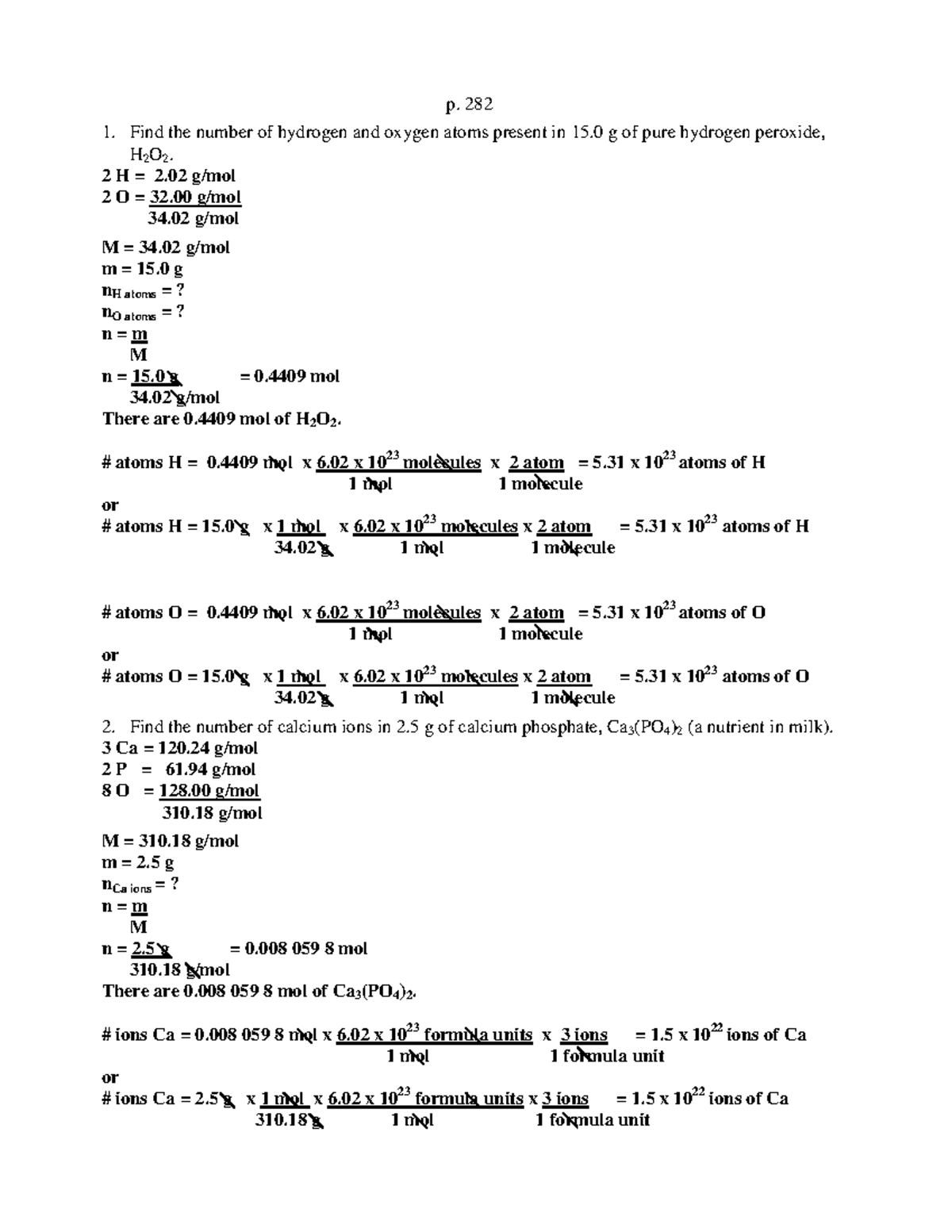 P. 282 - good - p. 282 Find the number of hydrogen and oxygen atoms ...