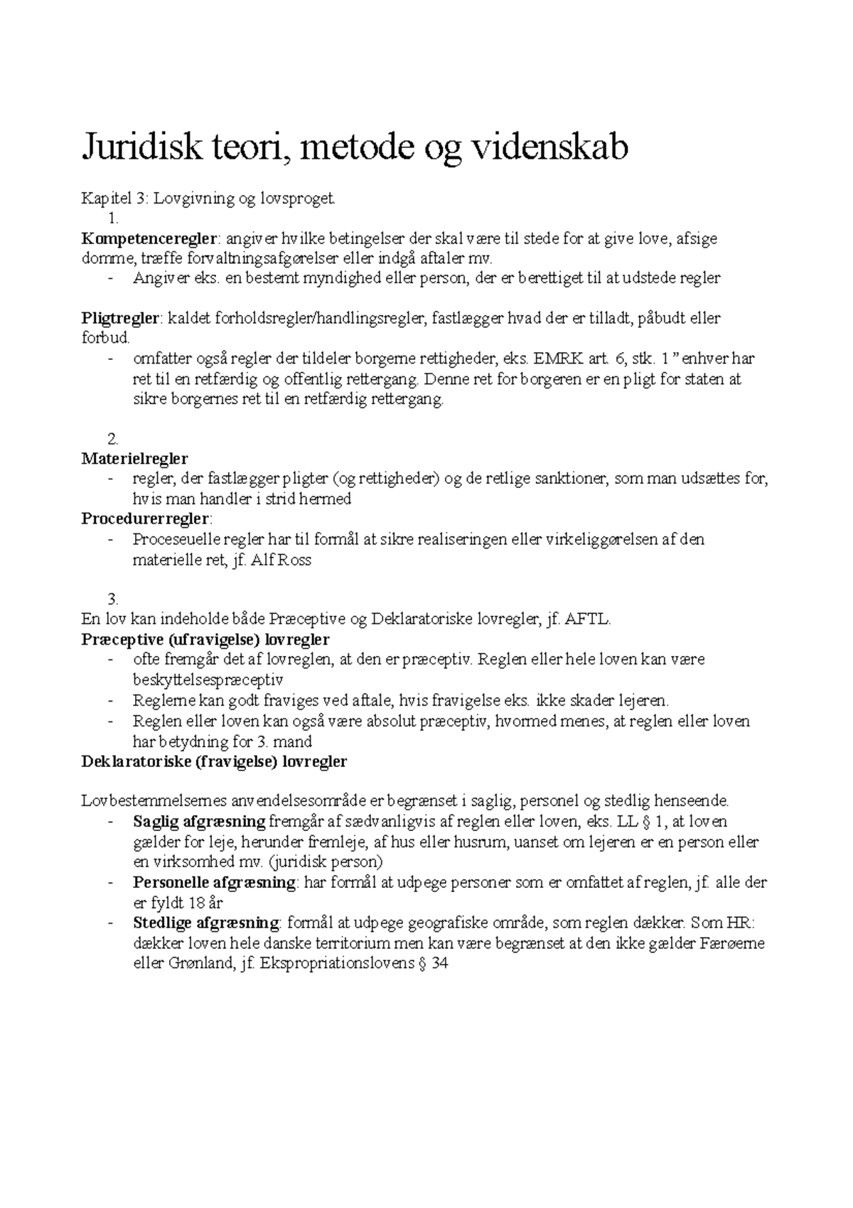 Juridisk Metode Bogen - Noter Fra Bog - Juridisk Teori, Metode Og ...