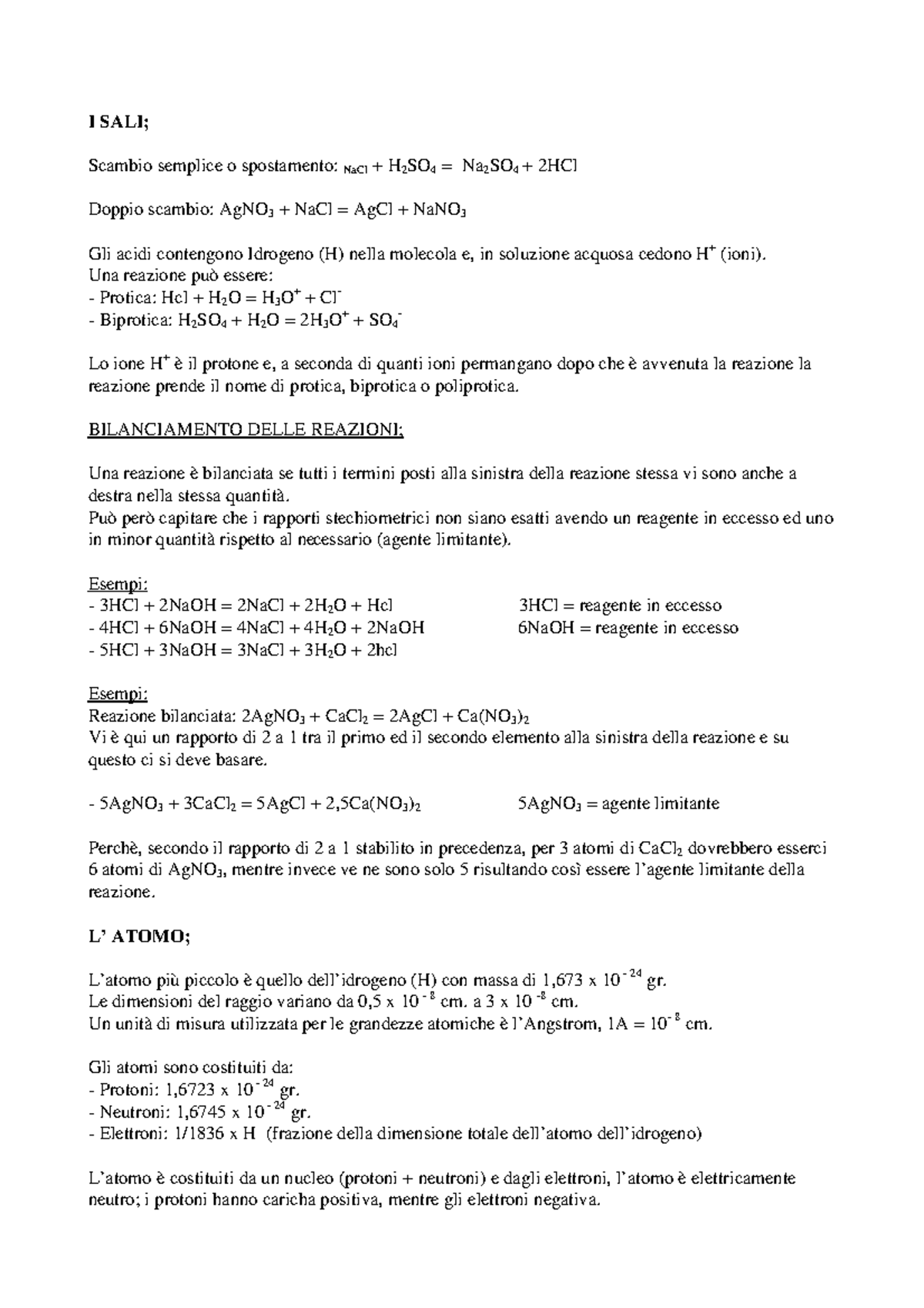 Chimica Generale E Appunti, I parte del corso a.a. 2014/