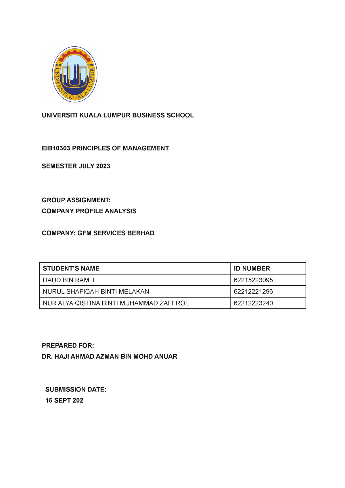 principles of management group assignment