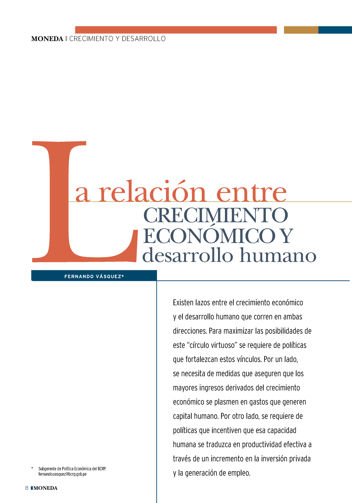 BCR- Crecimiento Economico Y Desarrollo Humano - Subgerente De Política ...