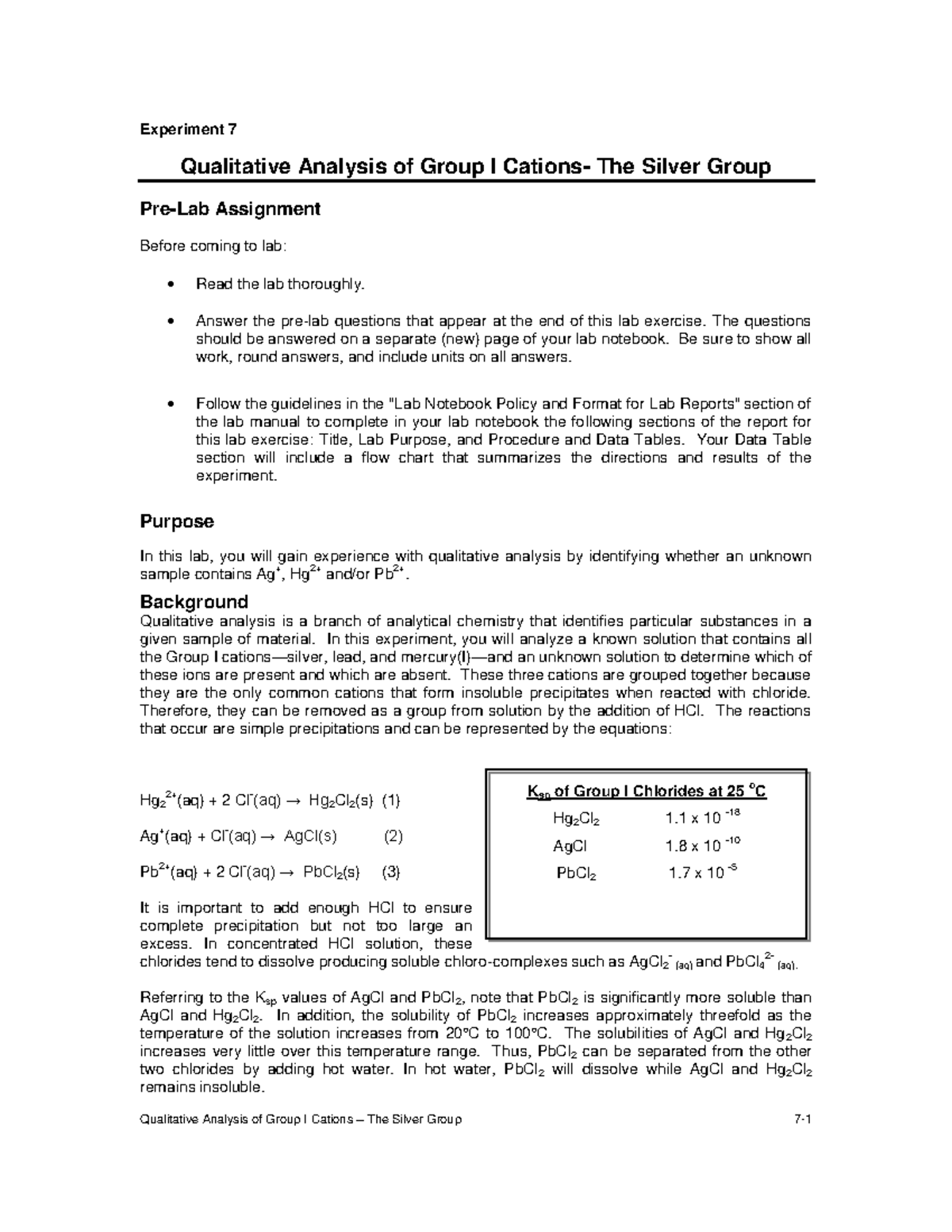 Exp 7 group if16 Experiment 7 Qualitative Analysis of Group I Cations