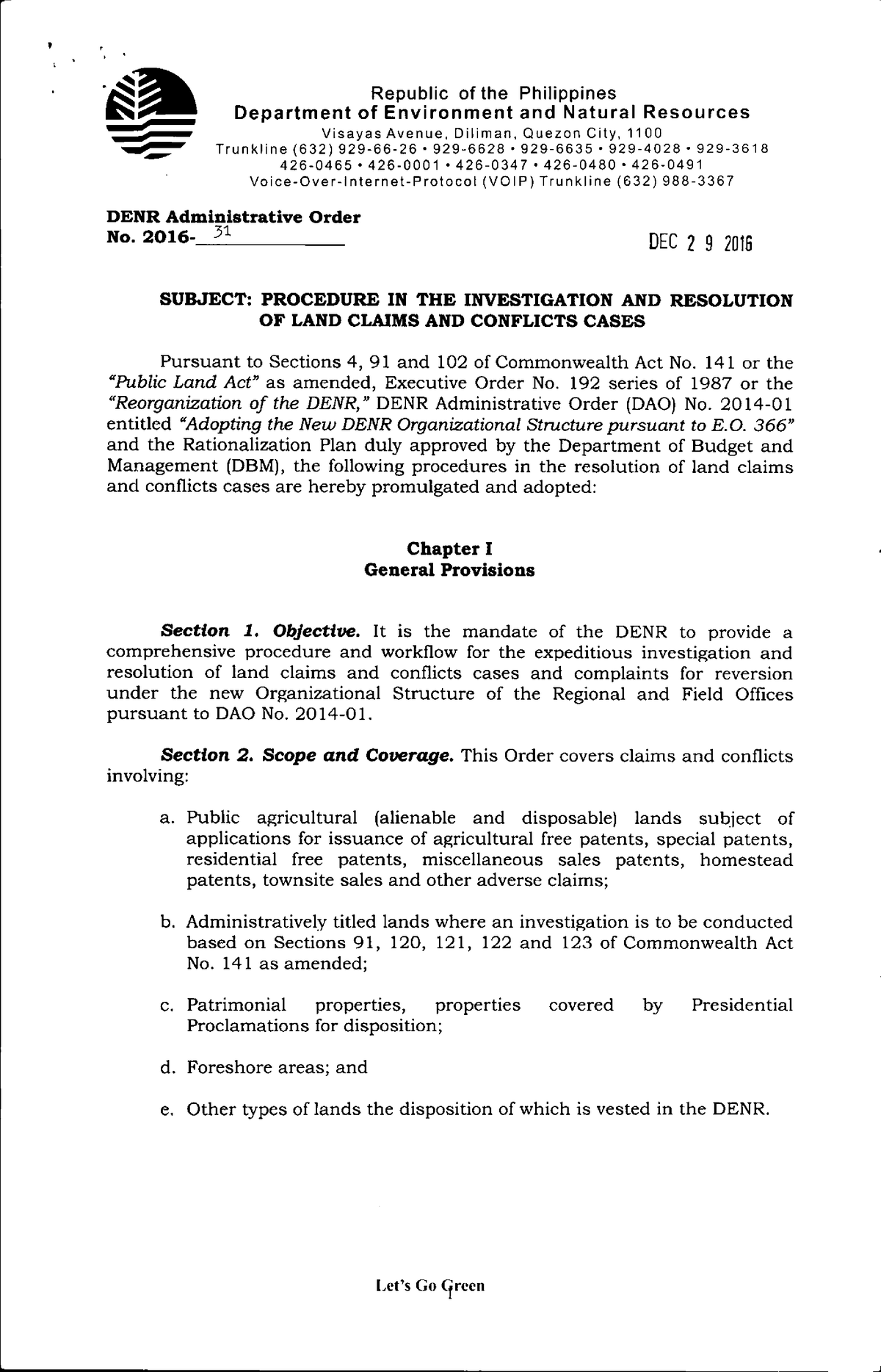 DENR Administrative Order No 2016 31 Rul - B.S. Forestry - Studocu