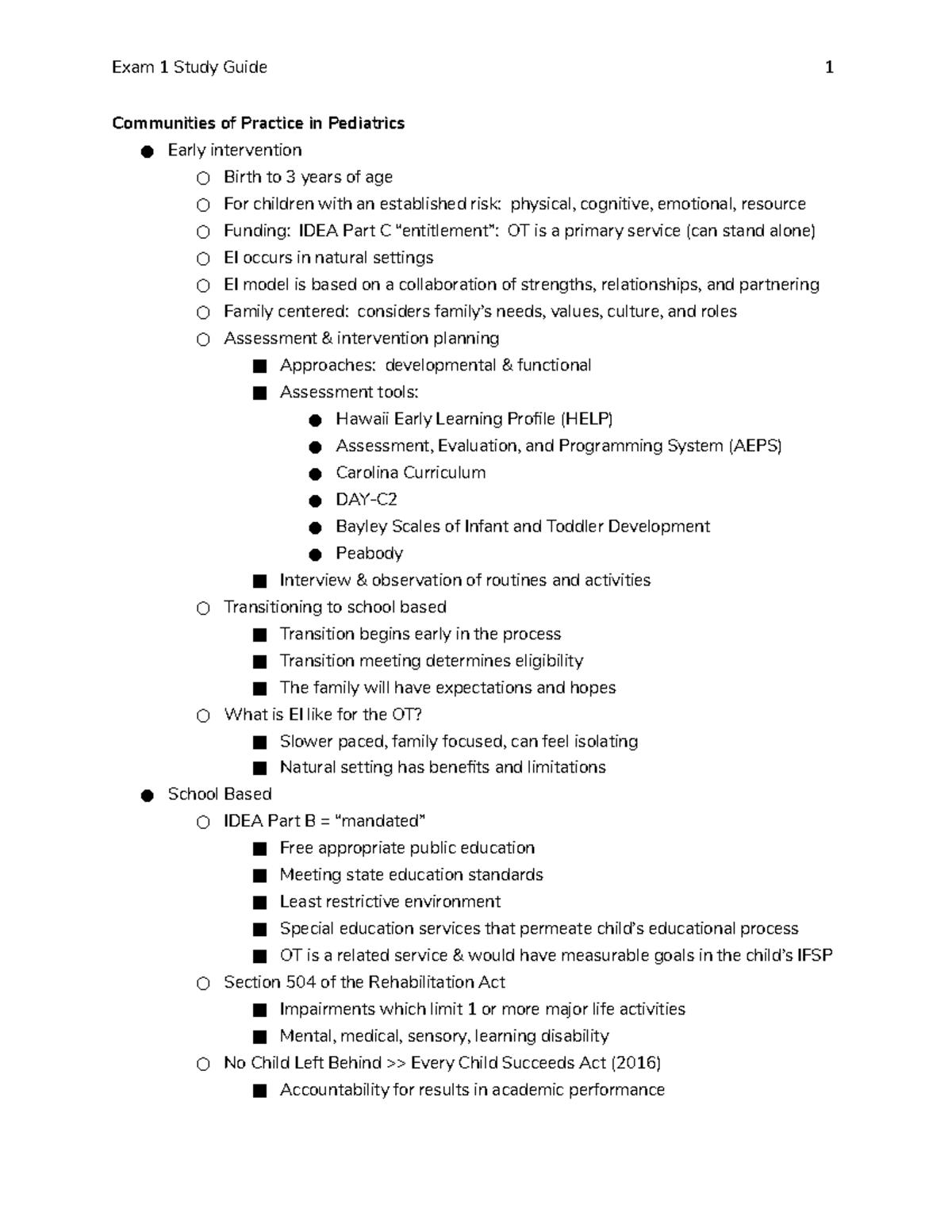 Exam 1 Study Guide - Lecture notes 1-4 - Exam 1 Study Guide 1 ...