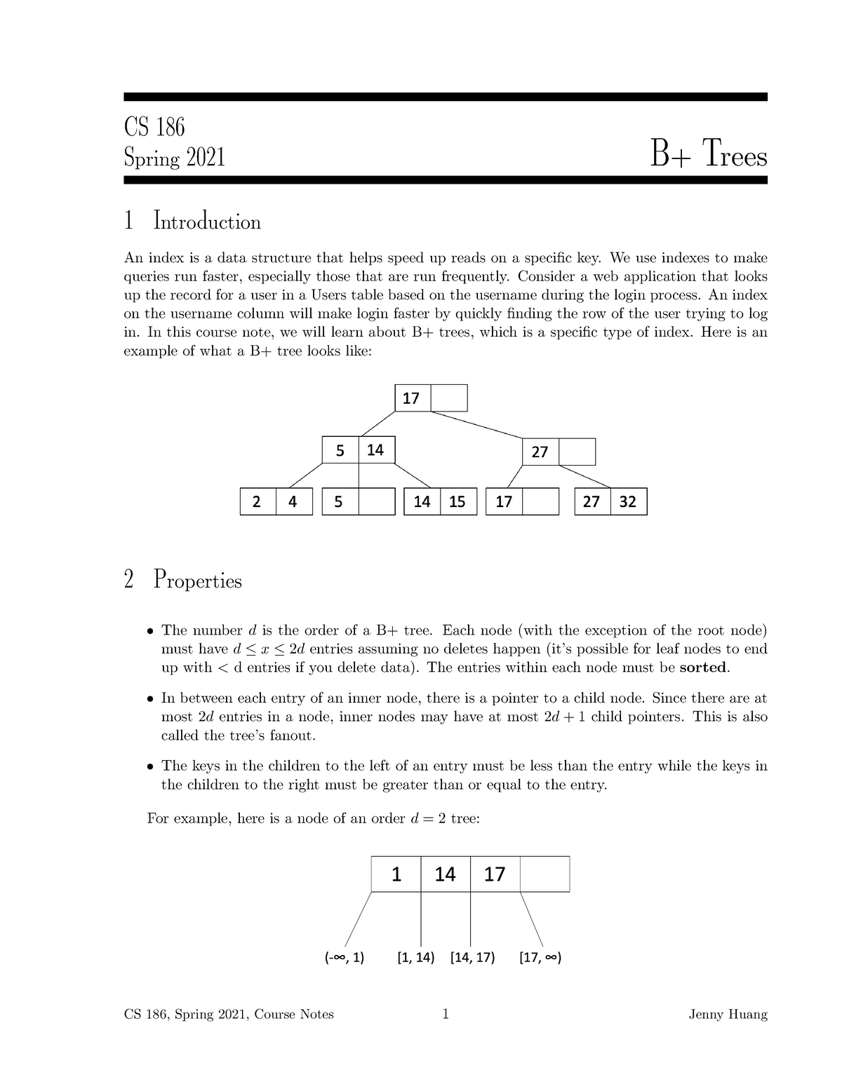 DBMS-B+Trees NOTES - Spring 2021 B+ Trees 1 Introduction An Index Is A ...