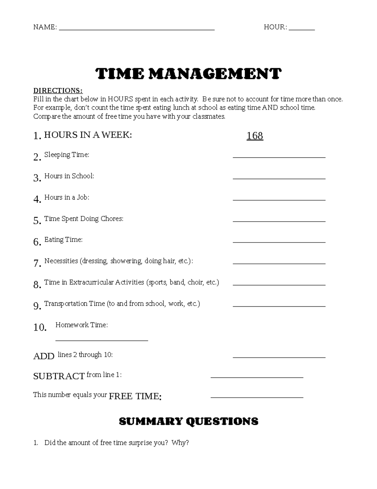 Time Management handout NAME