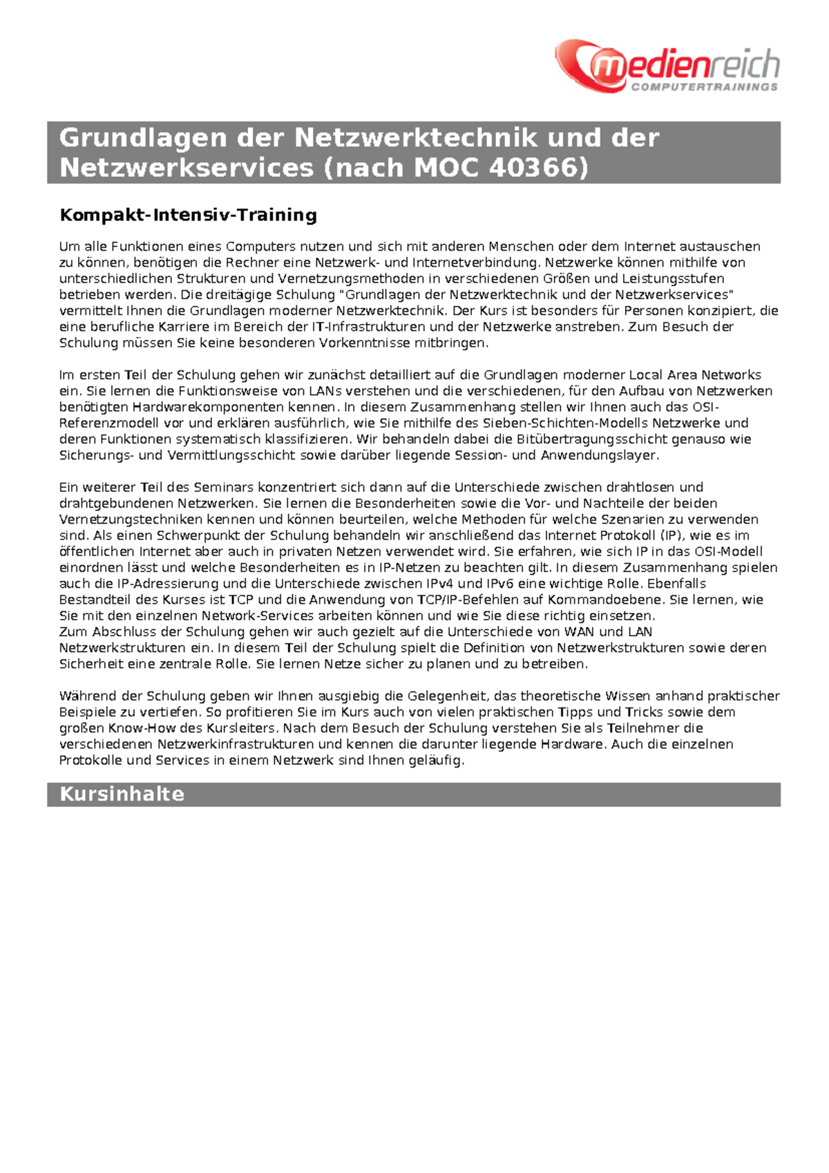 Training - Grundlagen Der Netzwerktechnik Und Der Netzwerkservices ...