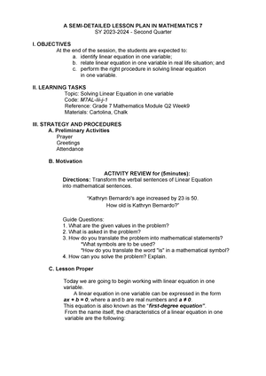 Subset - LESSON PLAN - A SEMI-DETAILED LESSON PLAN IN MATHEMATICS 7 SY ...