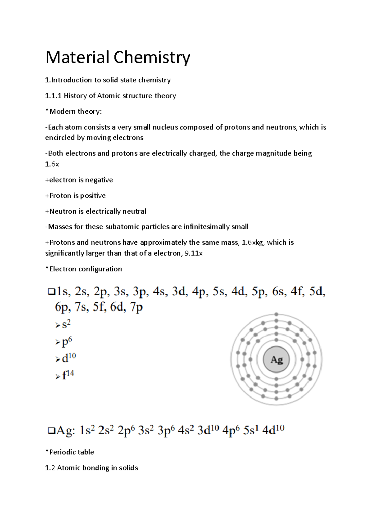 Summary material chemistry Material Chemistry 1 to solid state chemistry 1.1 History of Atomic