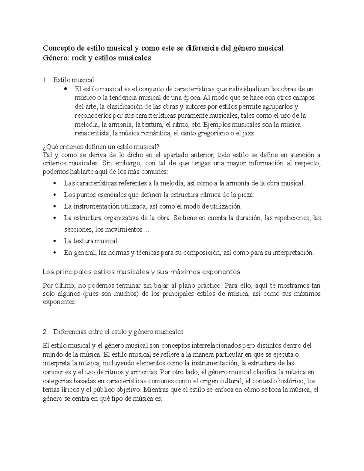 Concepto de estilo musical y como este se diferencia del género musical ...