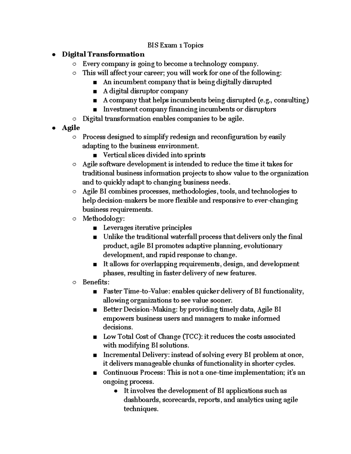 BIS Exam 1 Topics - BIS Exam 1 Topics Digital Transformation Every ...