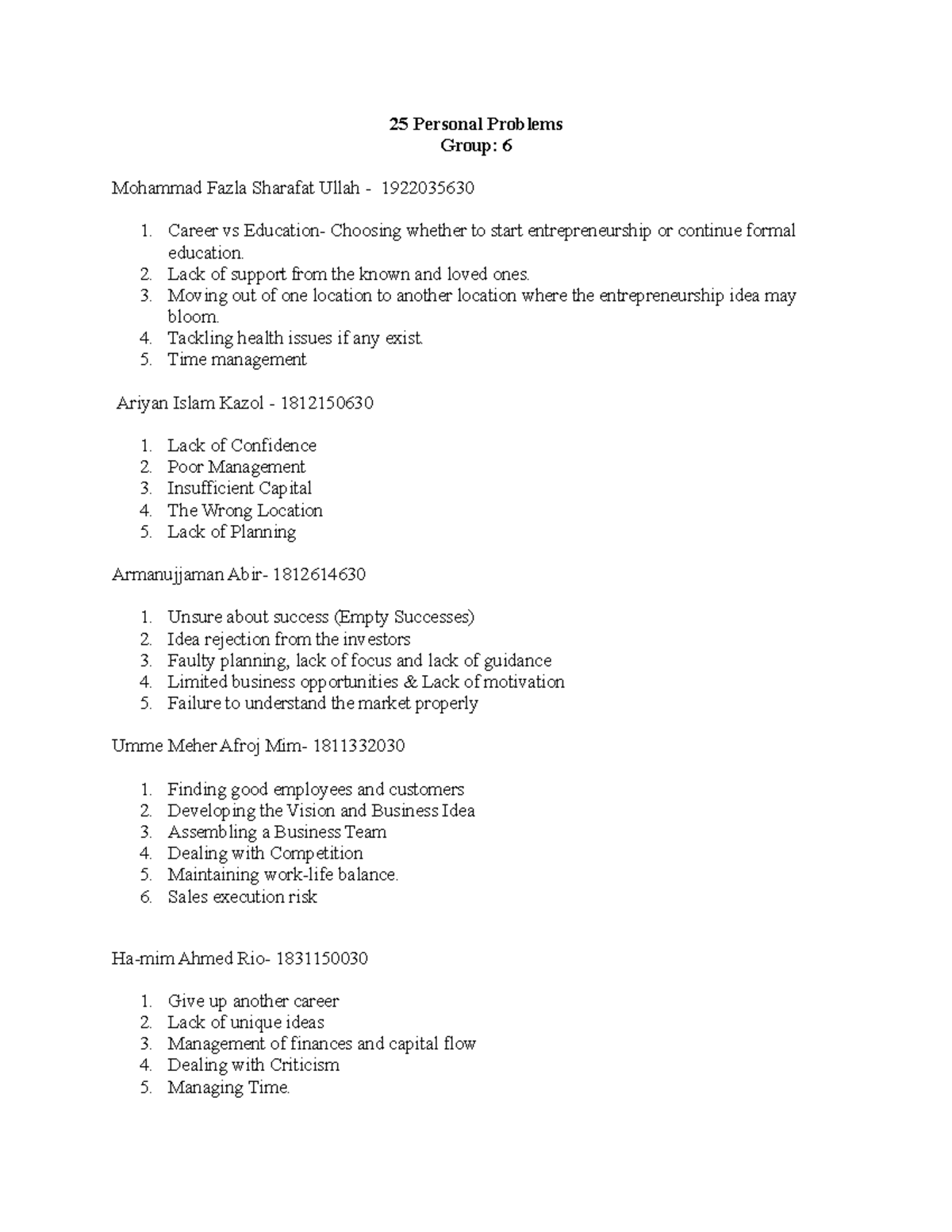 25 Personal Problems G-6 - 25 Personal Problems Group: 6 Mohammad Fazla ...