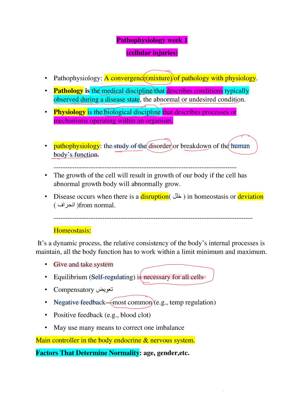 Pathophysiology revision - Pathophysiology week 1 (cellular injuries ...