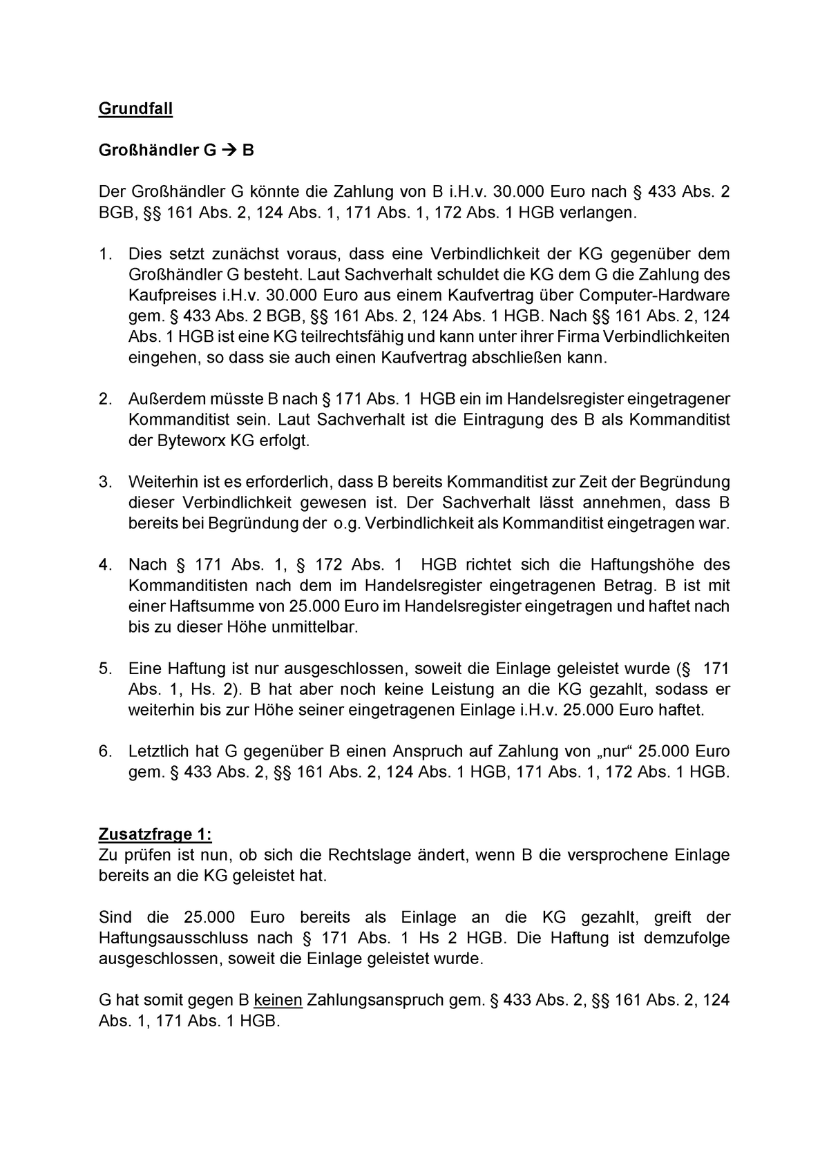 10 Fall Haftung KG Loesung - Grundfall Großhändler G B Der Großhändler ...