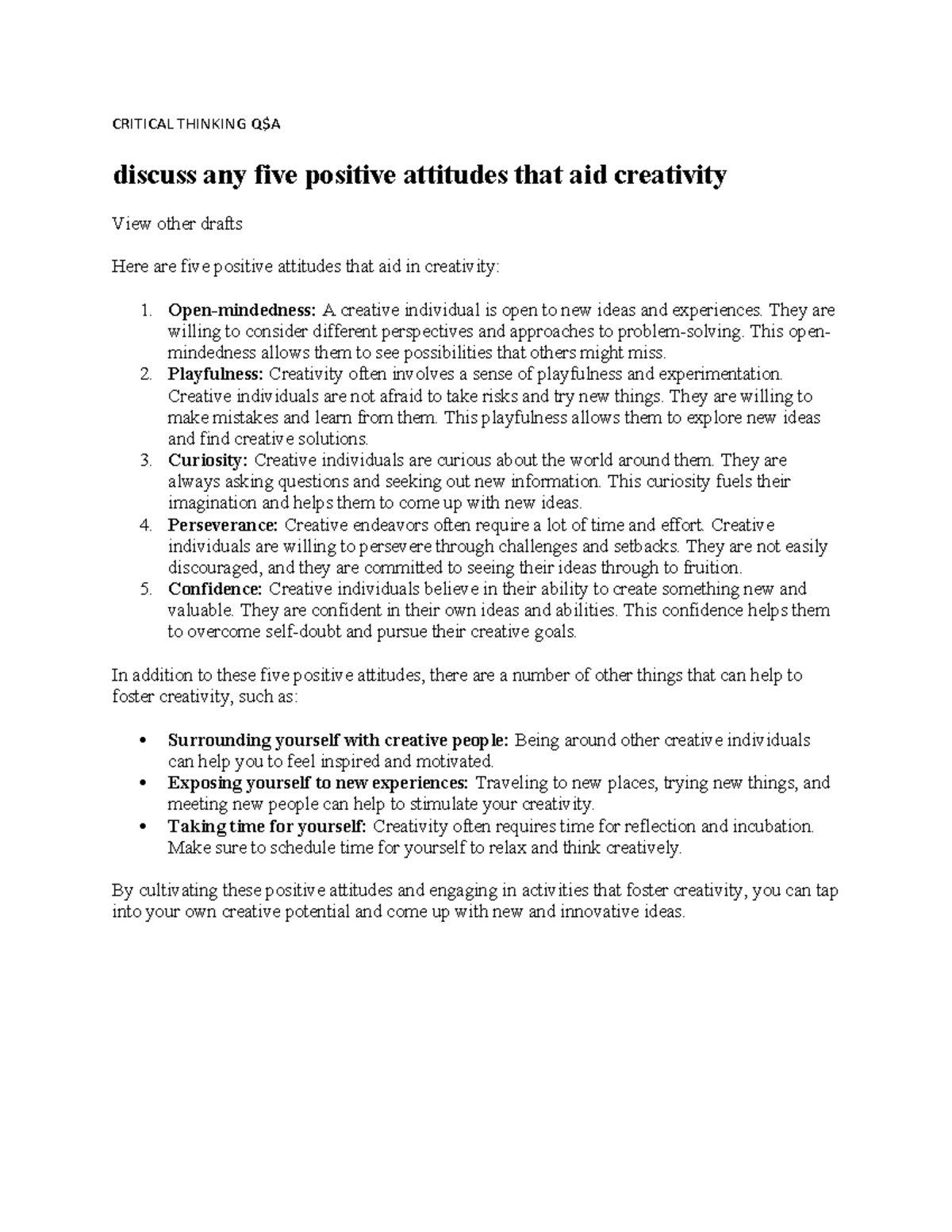 Critical Thinking Question and answer - CRITICAL THINKING Q$A discuss ...