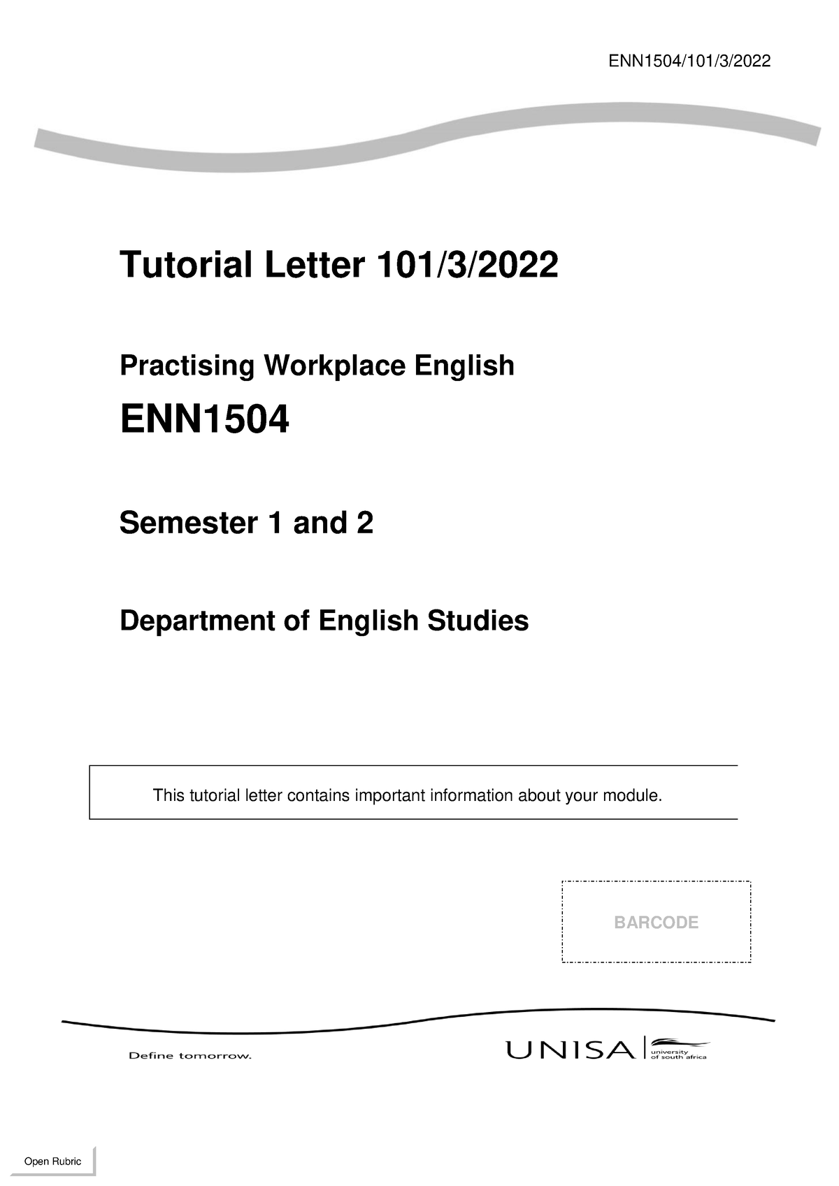 2022 ENN1504 Tu T Letter 101 2022 3 B Final - ENN1504/101/3/ Tutorial ...