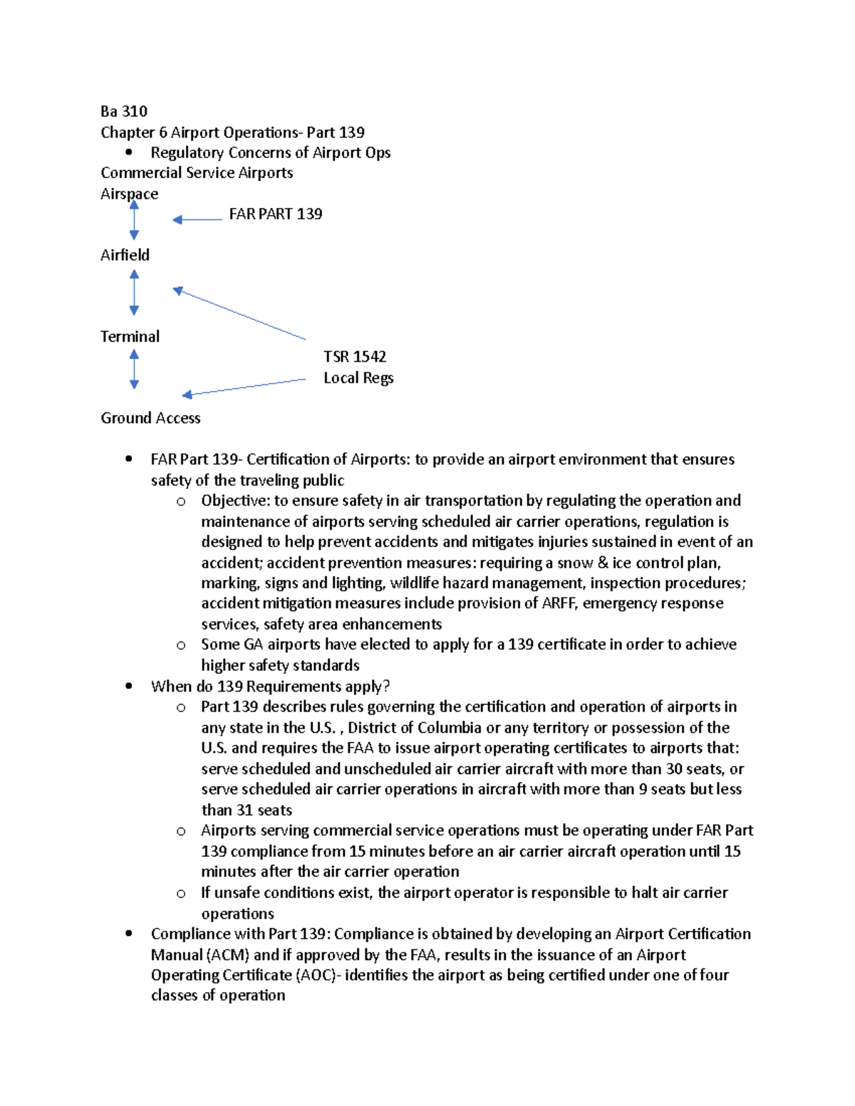 Ba 310 Chapter 6 Notes Airport Operations Part 139 Ba 310 Chapter