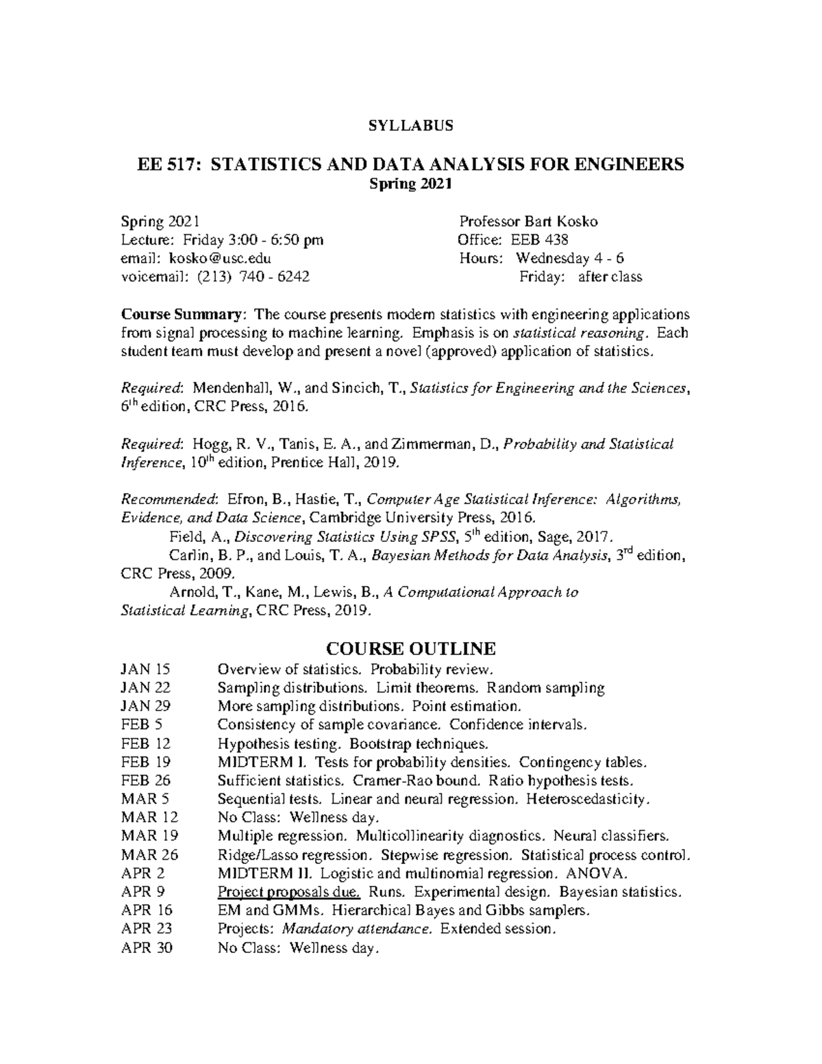 30707 - probability - SYLLABUS EE 517: STATISTICS AND DATA ANALYSIS FOR ...