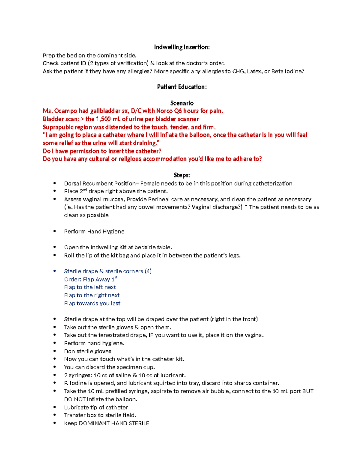 Indwelling Skills - urinary cath notes - Indwelling Insertion: Prep the ...