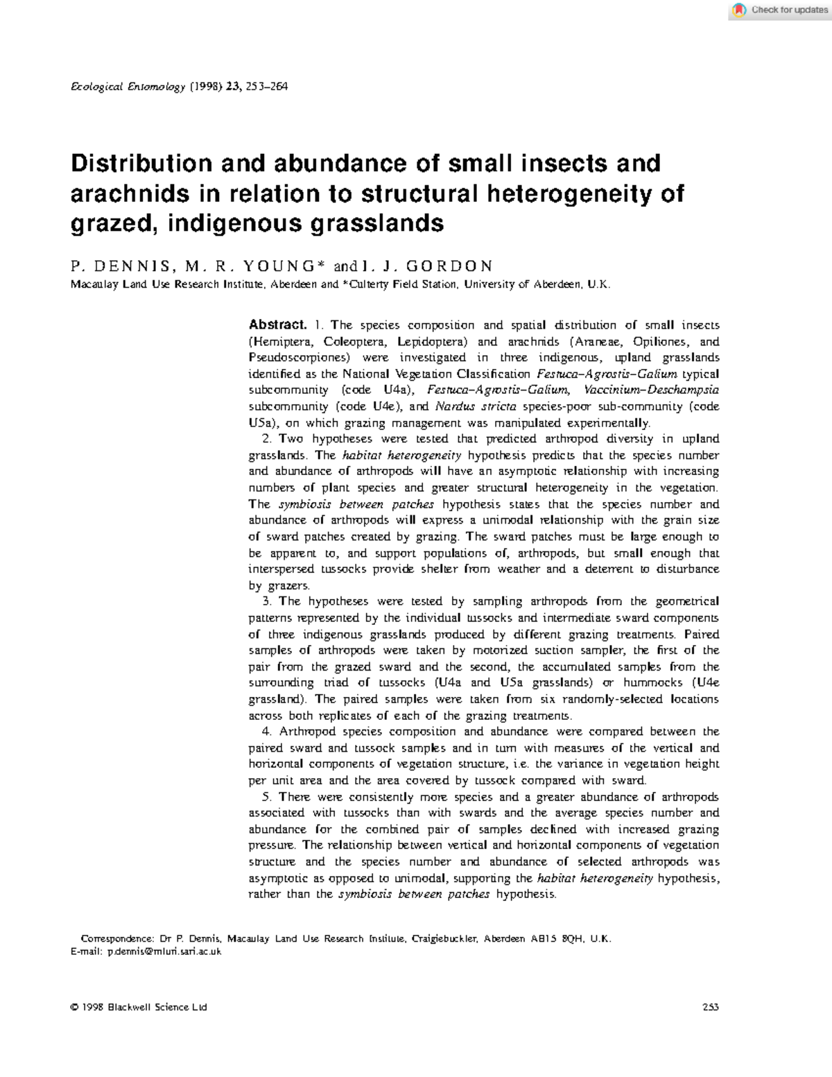 Ecological Entomology - 2002 - Dennis - Distribution and abundance of ...