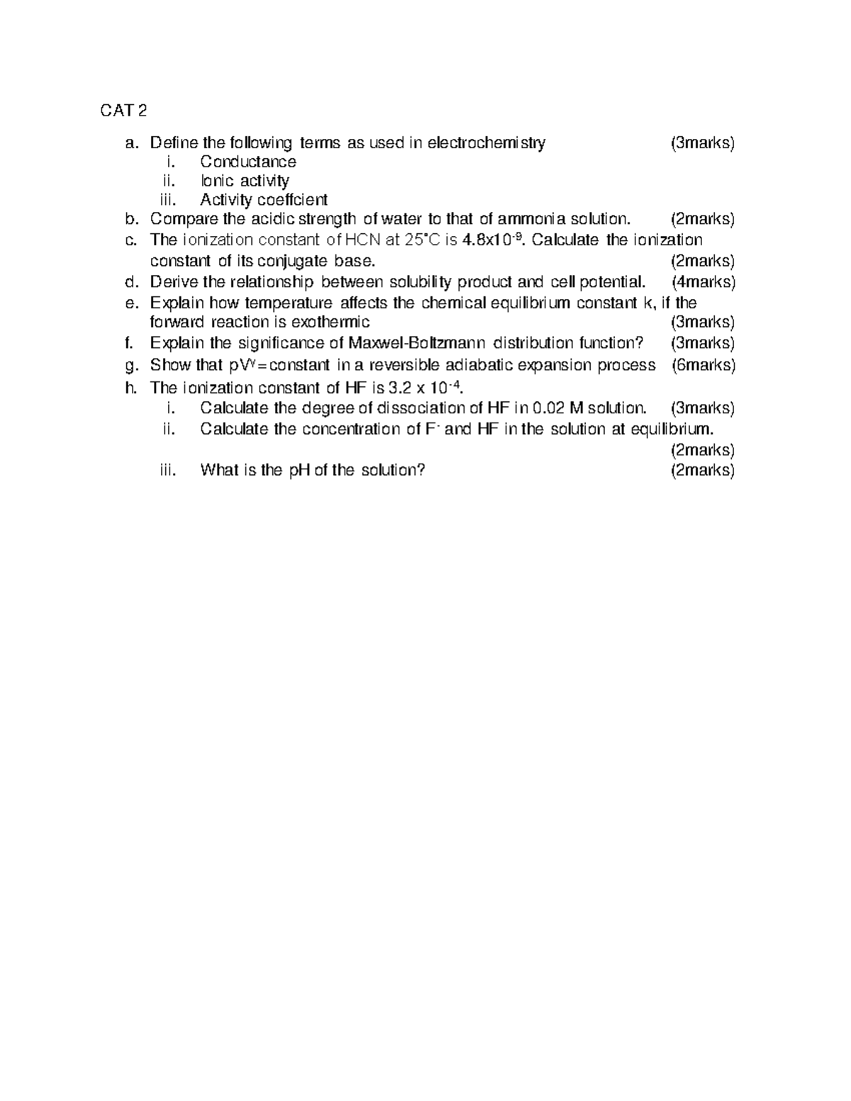 CAT 2 A sample of exam questions CAT 2 a. Define the following