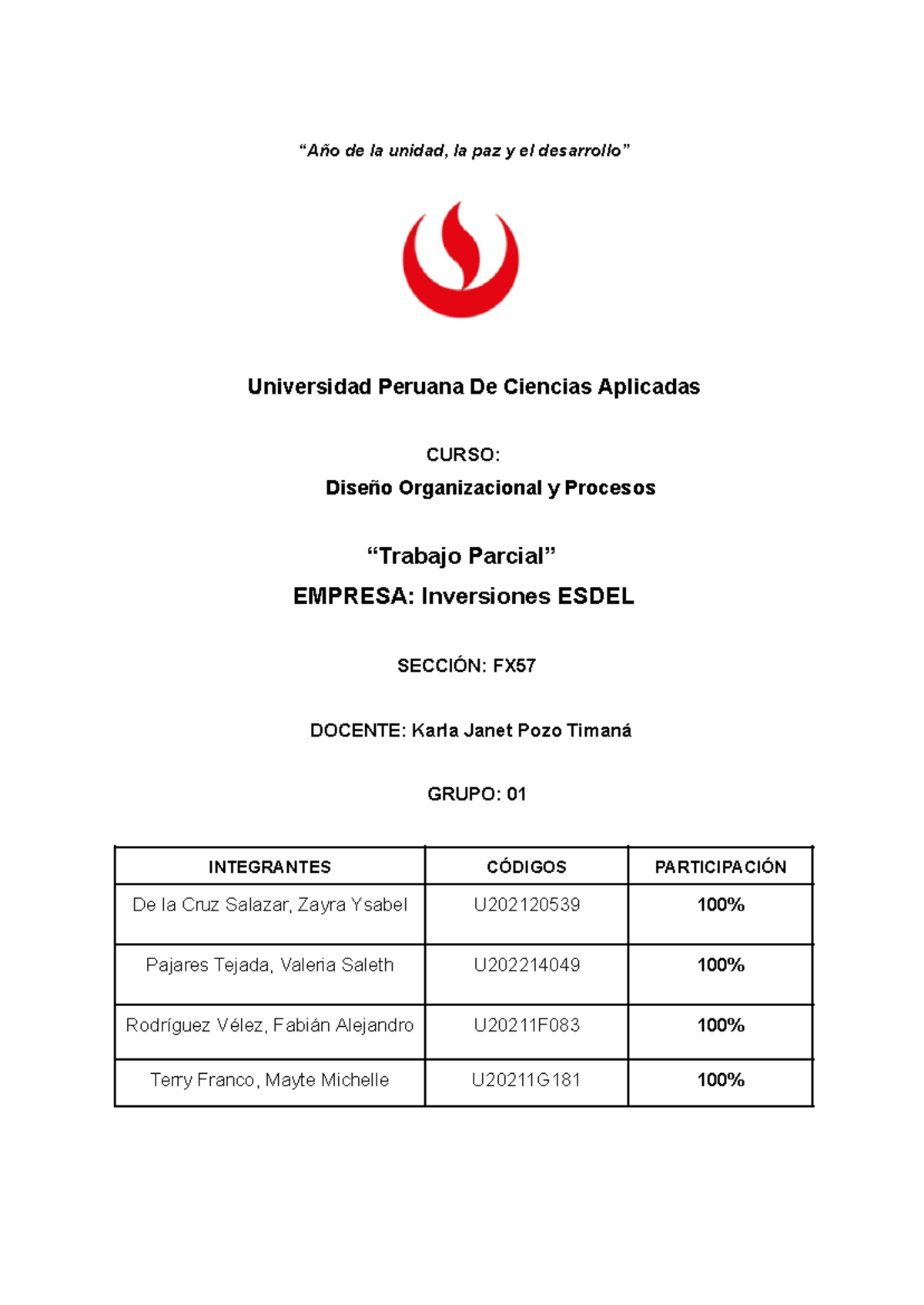 Diseño Org. Esdel - Trabajo Final - "Año de la unidad, la paz y el ...