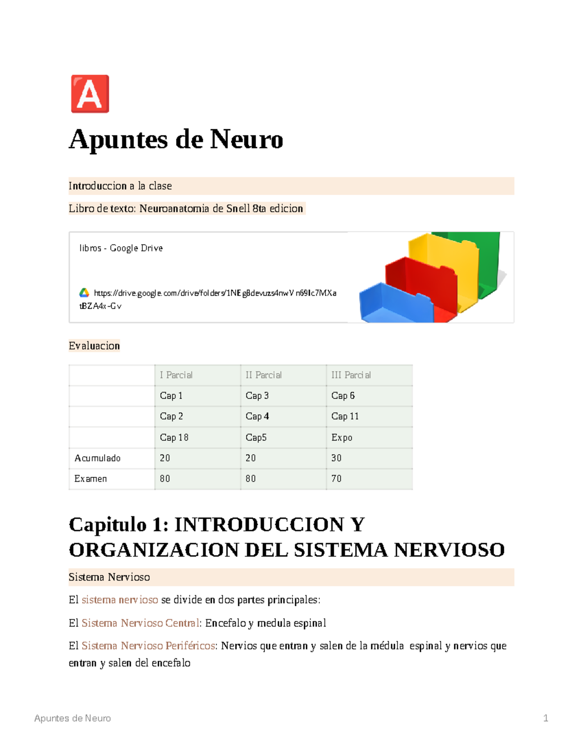 Neuro - primer parcial - ¾ Apuntes de Neuro Introduccion a la clase ...