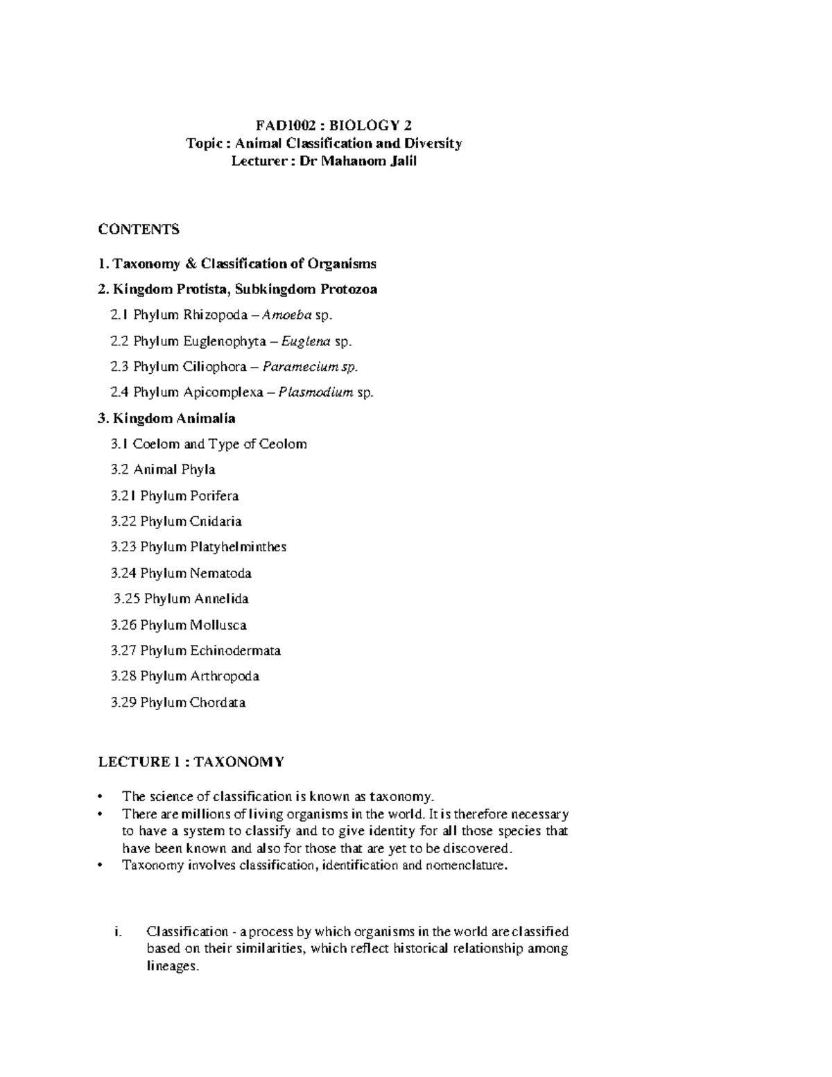 Lecture 1 Animal Diversity Fad1002 Biology 2 Topic Animal Classification And Diversity Lecture 1 Animal Diversity Fad1002 Biology 2 Topic Animal Classification And Diversity