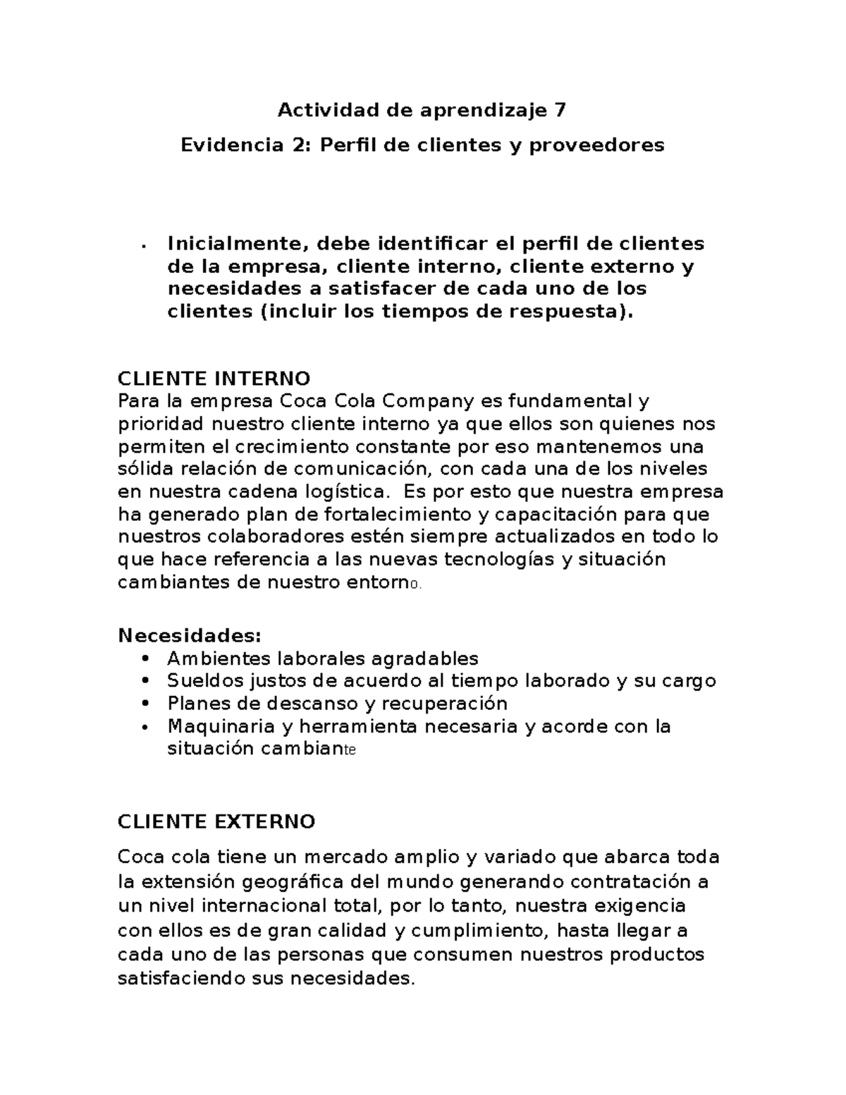 Actividad De Aprendizaje 7 Evidencia 2 Perfil De Clientes Y Proveedores Actividad De 2684