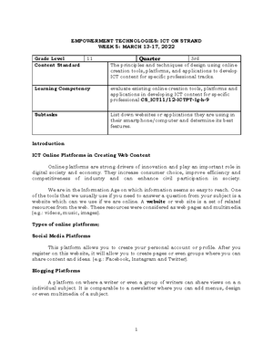 DLL- Emtech Quarter 2 WEEK1 - DAILY LESSON LOG IN SENIOR HIGH SCHOOL ...