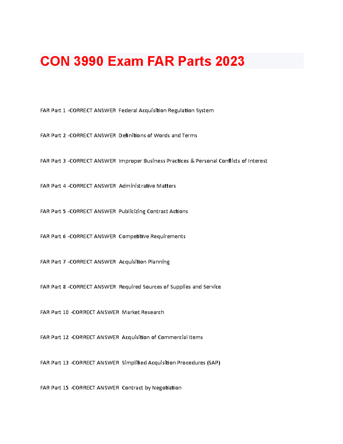 THE Latest Update CON 3990 Exam FAR Parts 2023 2024 CON 3990