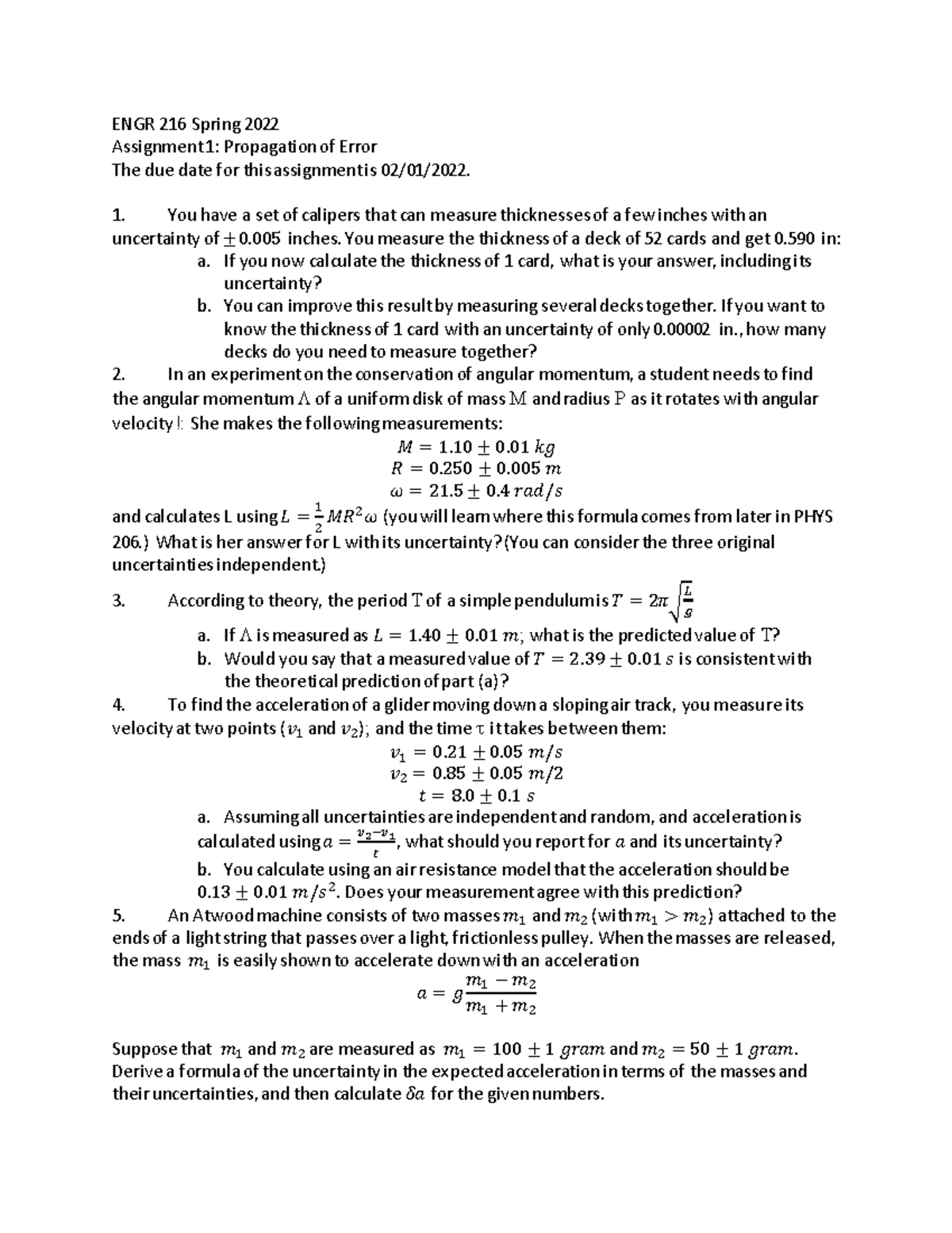 HW1 - homework answers - ENGR 216 Spring 20 22 Assignment 1 ...