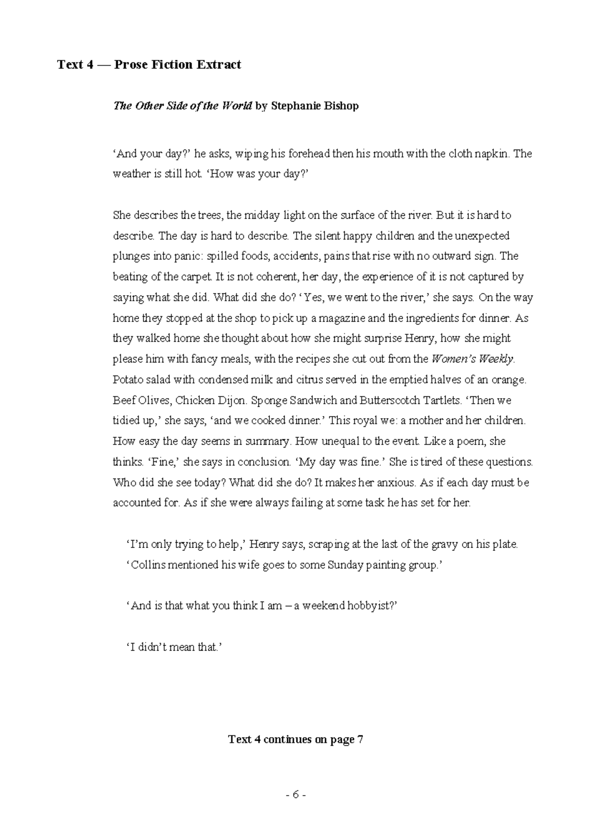Barker 2019 narrative Q - 6 - Text 4 — Prose Fiction Extract The Other ...