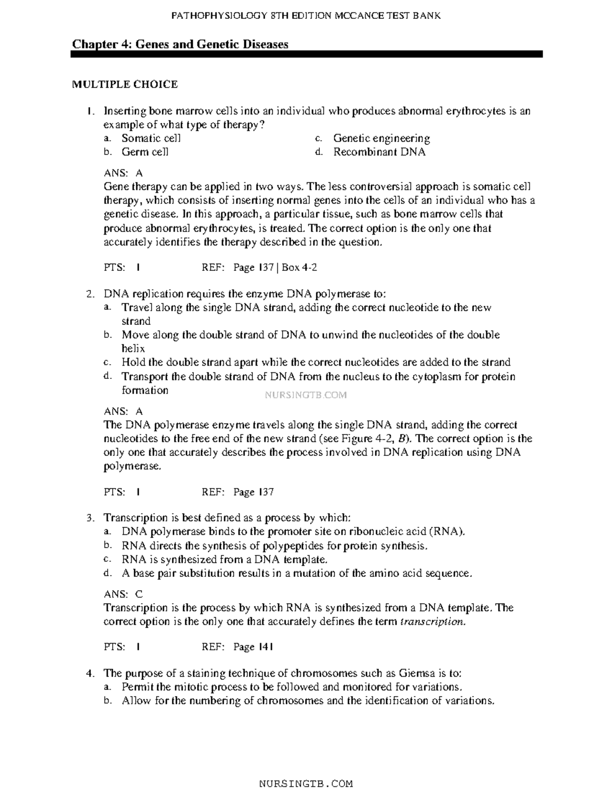 4 - PRACTIVE MATERIAL - NURSINGTB Chapter 4: Genes and Genetic Diseases ...