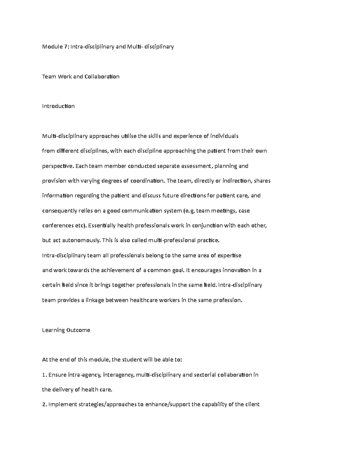 8. Module 7 Intra-disciplinary and Multi- disciplinary - Module 7 ...